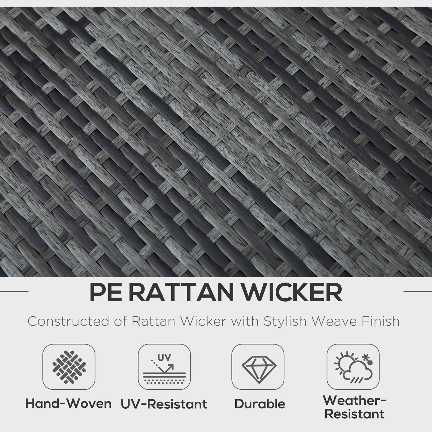 Outsunny 4 Pieces Rattan Garden Furniture Set, 4 Seater Corner Sofa Set with Storage Box, 2 Drawers Coffee Table, Loveseats with Cushions, Wicker Garden Conservatory Furniture for Balcony, Grey