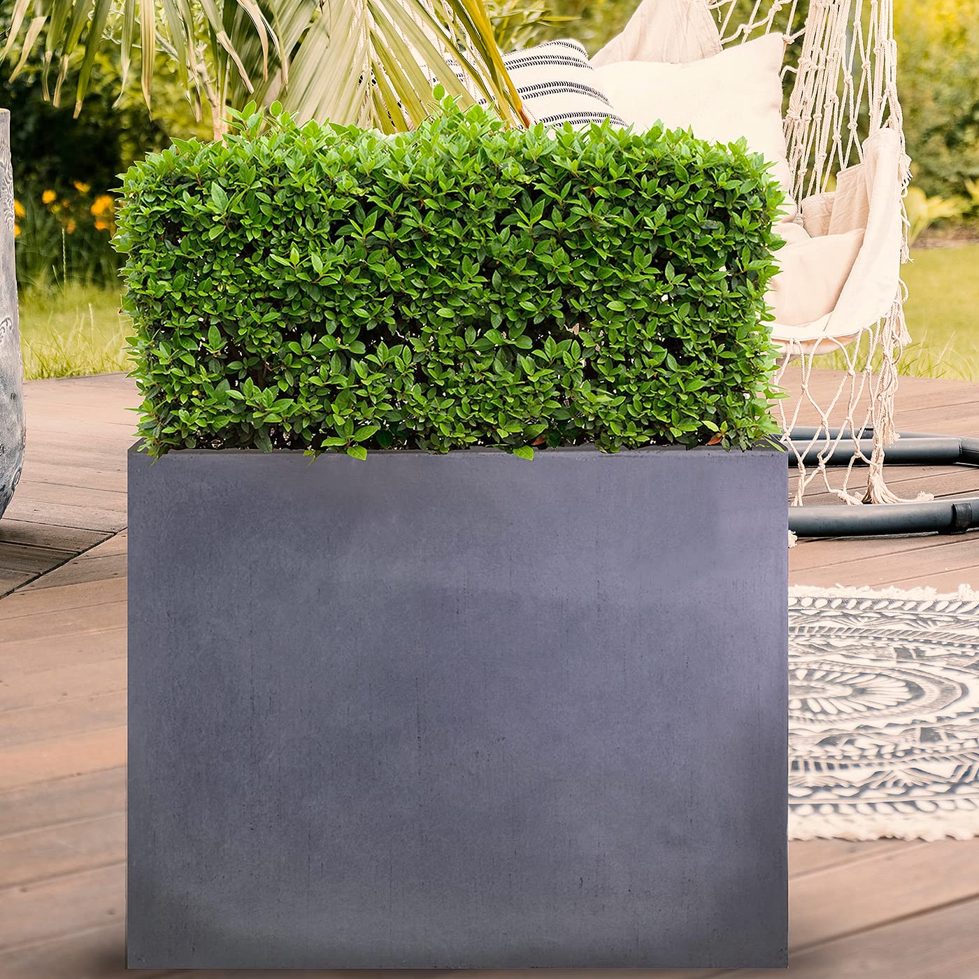 IDEALIST 70cm Large Trough | Dark Grey Reinforced Stone Rectangular Planter | Garden Plant Pots with Drainage Holes L70 W40 H60 cm, 124 litres