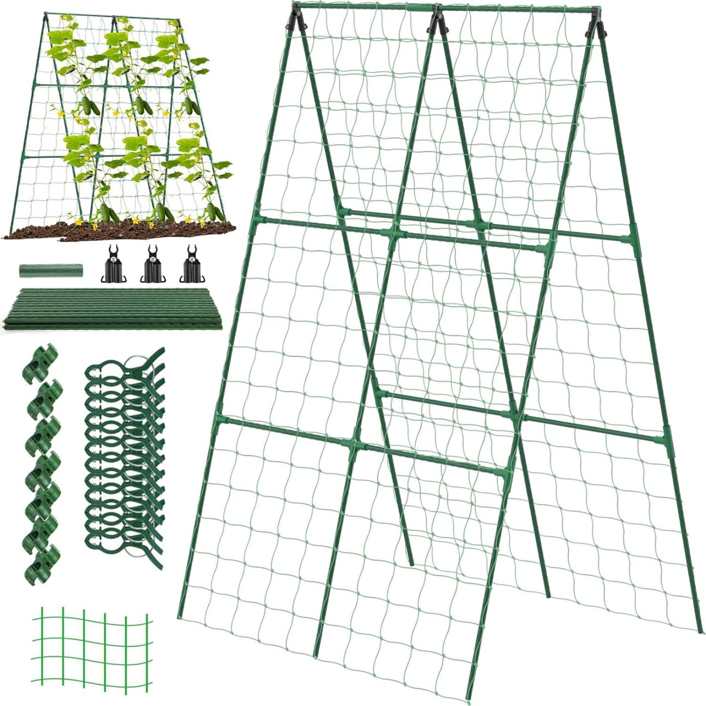 1 Set Cucumber Trellis for Raised Bed 48x48" Raised Bed Trellis Metal Garden Trellis Foldable A Frame Trellis Detachable Plant Support Trellis for Climbing Plants Tomato, Squash, Vegetable