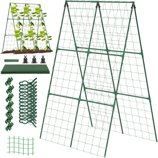1 Set Cucumber Trellis for Raised Bed 48x48" Raised Bed Trellis Metal Garden Trellis Foldable A Frame Trellis Detachable Plant Support Trellis for Climbing Plants Tomato, Squash, Vegetable