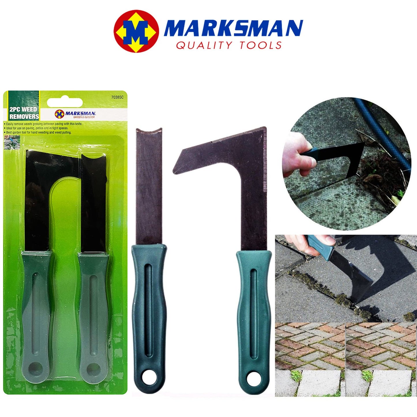 NTI 2Pc MARKSMAN Weed Removers | Patio Hand Tools Set Paving Garden Slab Grooves Deweeder Moss DIY Cleaning Stones Bricks Outdoor Stairs Home UK FREE P&P, Black & Green