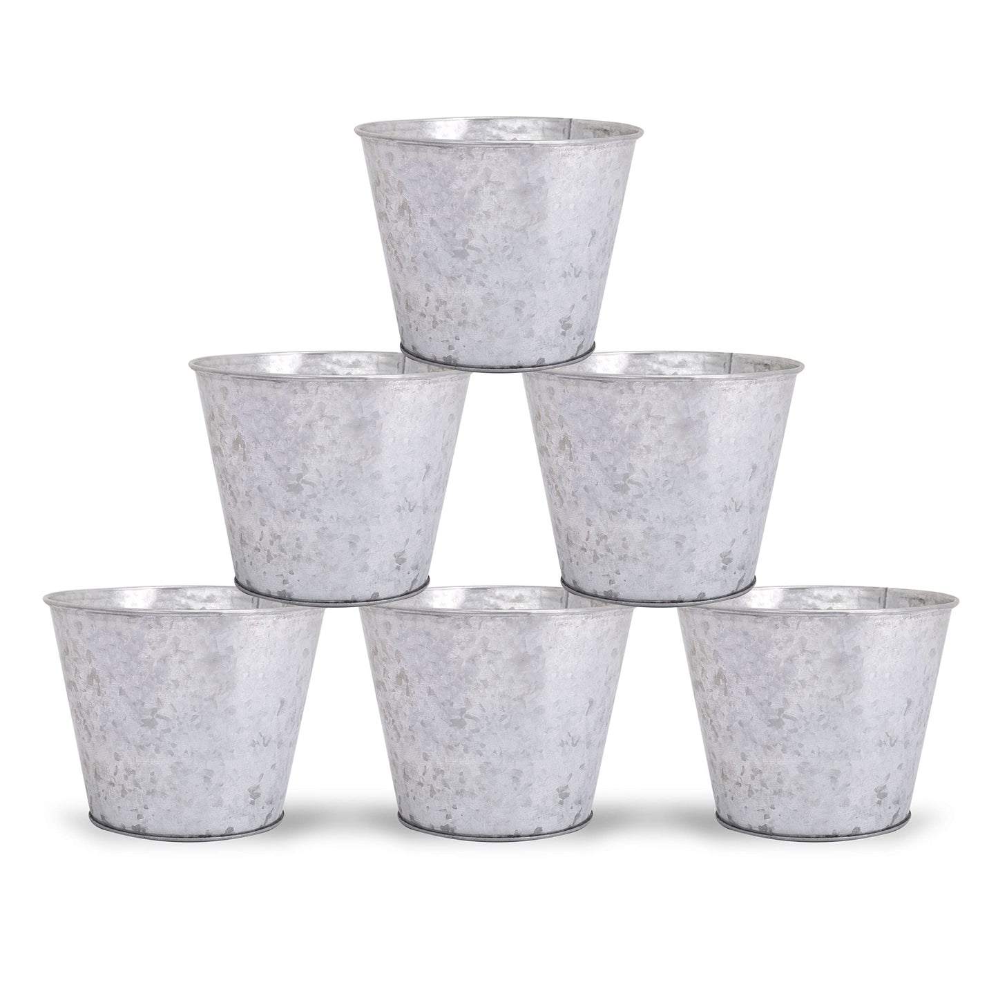 Katai Galvanised Metal Planter Buckets - 6 Pack Small Metal Buckets for Indoor Plants, Herb Garden, Orchid Pots, Hanging Plant Holder, Flower Pots, Wall Planters, Garden Decor - with 6 Plant Labels