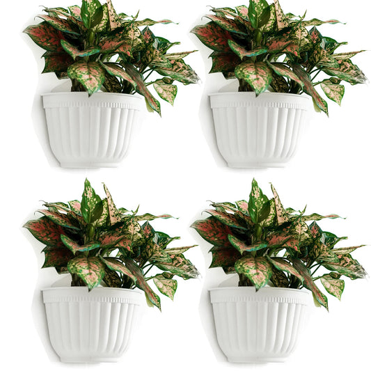 ORIMERC 4 pcs White Wall Planter Pots Vertical Living Wall Hanging Planters Wall Mounted Planter Holder with Drainage Hole for Indoor Outdoor Plants Wall Decor with healthy Plants
