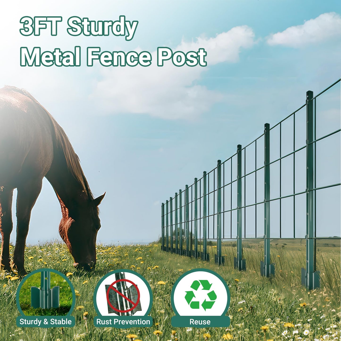 Toriexon Metal Fence Posts – 3ft Heavy Duty (10 Pack)