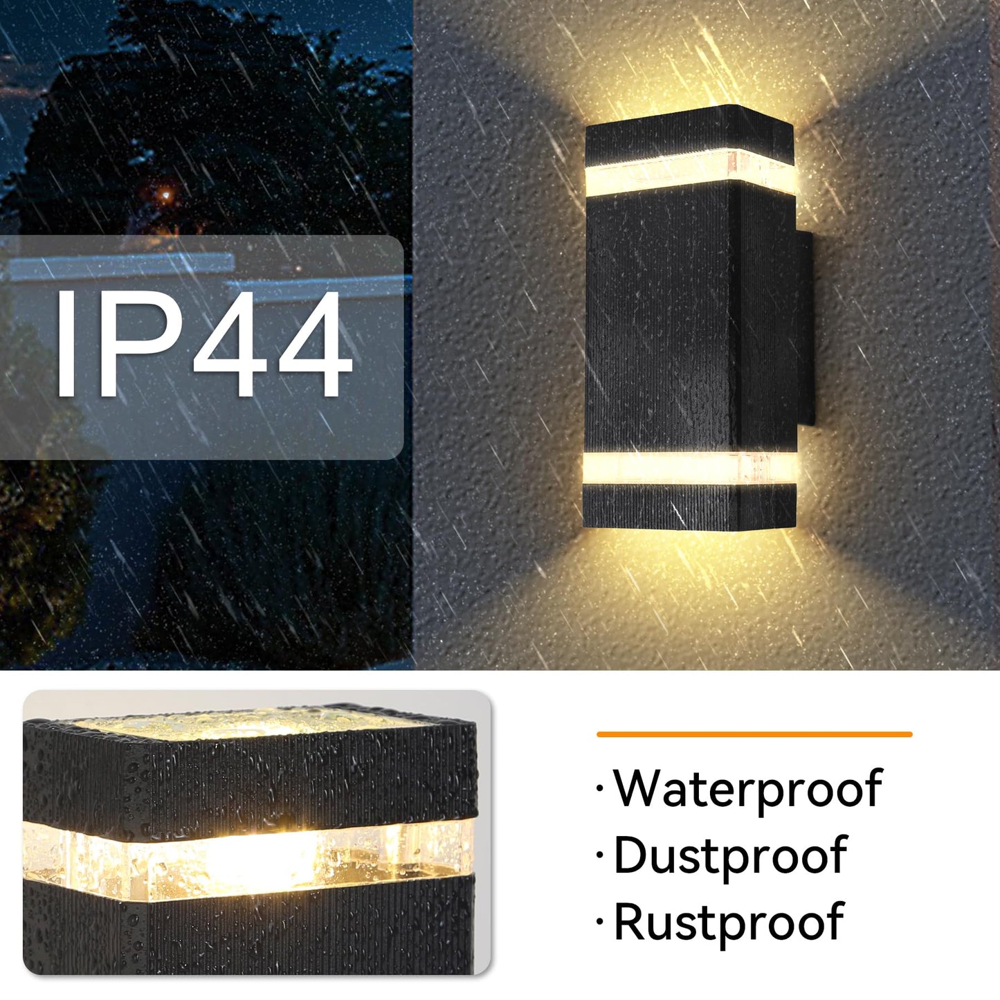 CANMEIJIA LED Wall Light, Outdoor Wall Lights Waterproof Outside Lights Porch Light Front Door Lamp Modern Aluminum Black 3000K Included 2 * 6W GU10 for Garden Hallway Bathroom etc