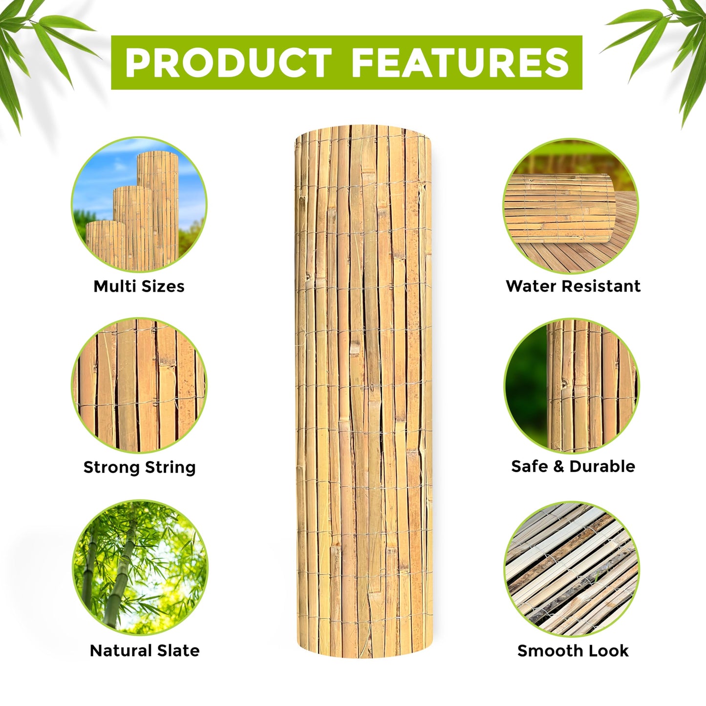 Natural Garden Screening - Outdoor Privacy Slat Bamboo Fence Screening - Suitable Choice for Bamboo Screening Provide an Instant Solution for Wind and Sun Protection, Garden Privacy Screen (1m x 4m)
