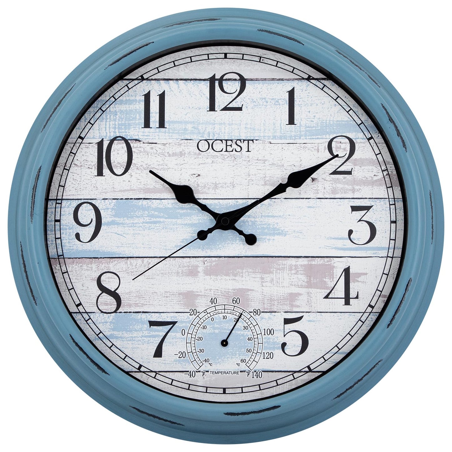 OCEST 16 Inch Garden Clocks Outdoor Waterproof, Large Wall Clock with Thermometer, Silent Non-Ticking Battery Operated Decor for Patio Pool Porch Garden