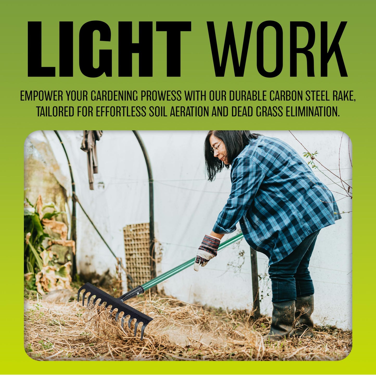 12 Teeth Lawn Rake with PVC Grip - Shaft Garden Handle Leaf Metal Head Carbon Steel Heavy Duty Raker | Gardening Hand Tool | for Raking, Weed Removal and for Working the Soil Grass Leaves