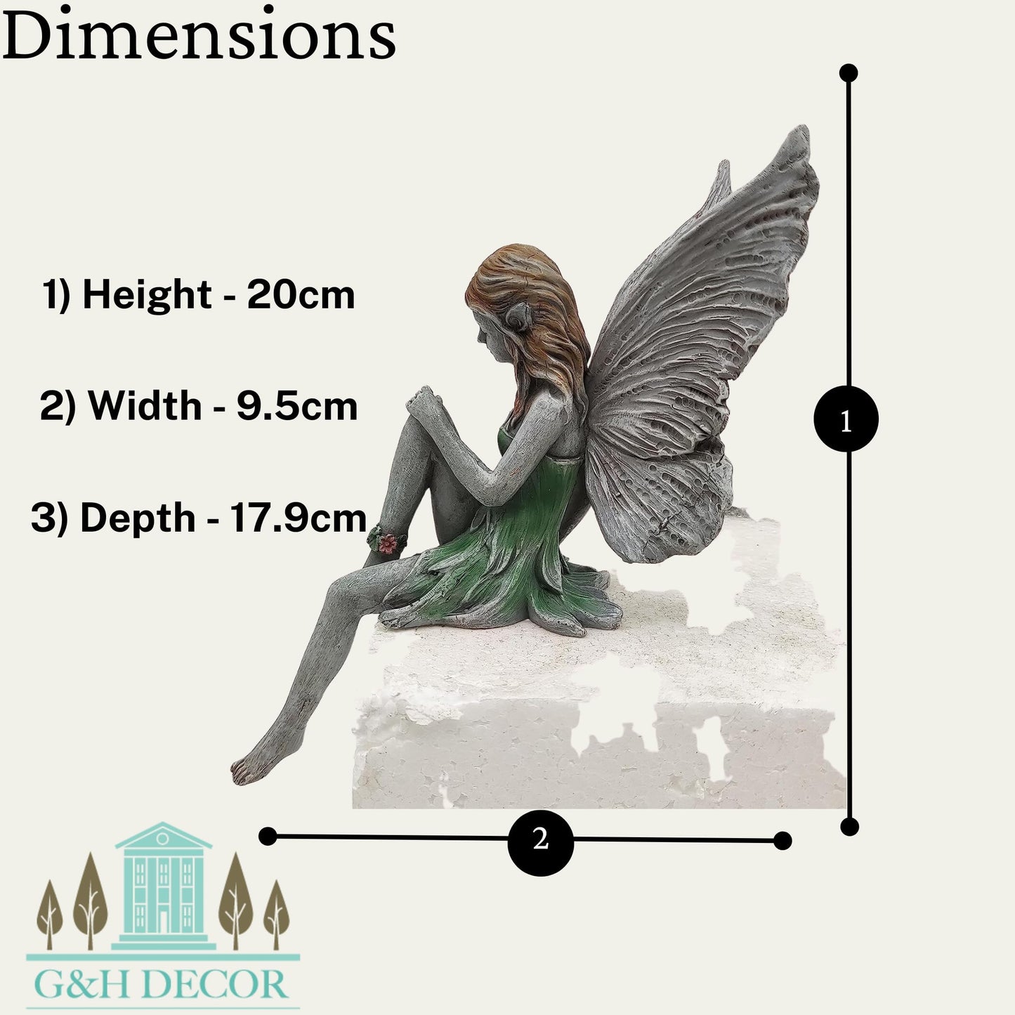 G&H Decor - 20cm Winged Elf Sitting My Fairy Garden - Flower Fairy Garden Statue - Weather Resistant Highly Detailed Fairy Garden Accessories Outdoor - Fairy Gifts – Garden Fairies Outdoor Statues
