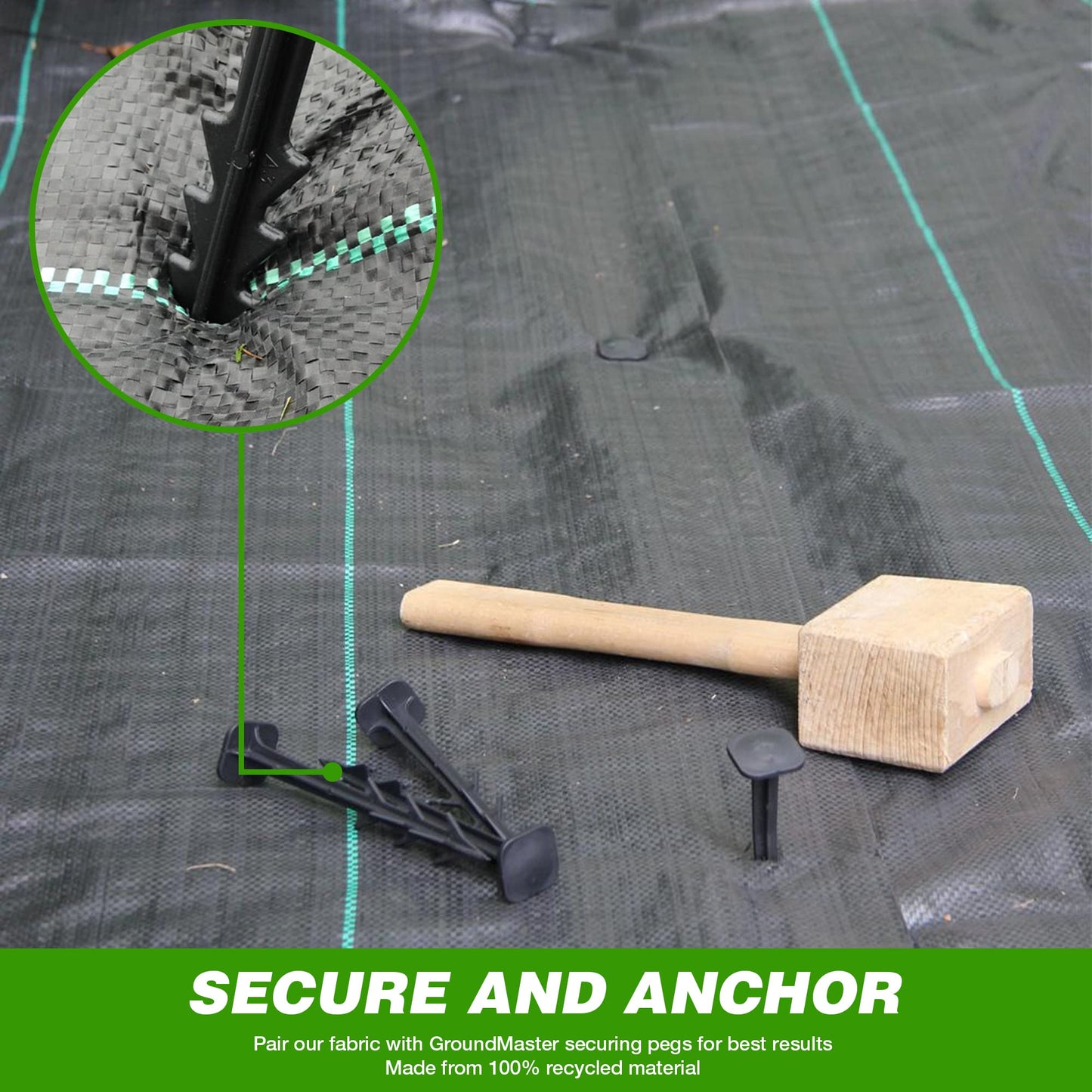 GroundMaster 5m x 10m Heavy-Duty Weed Control Membrane Woven Polypropylene Ground Cover Fabric for Gardens, Landscaping, Driveways and Patios - Easy Install Weed Membrane with Water Permeable Barrier