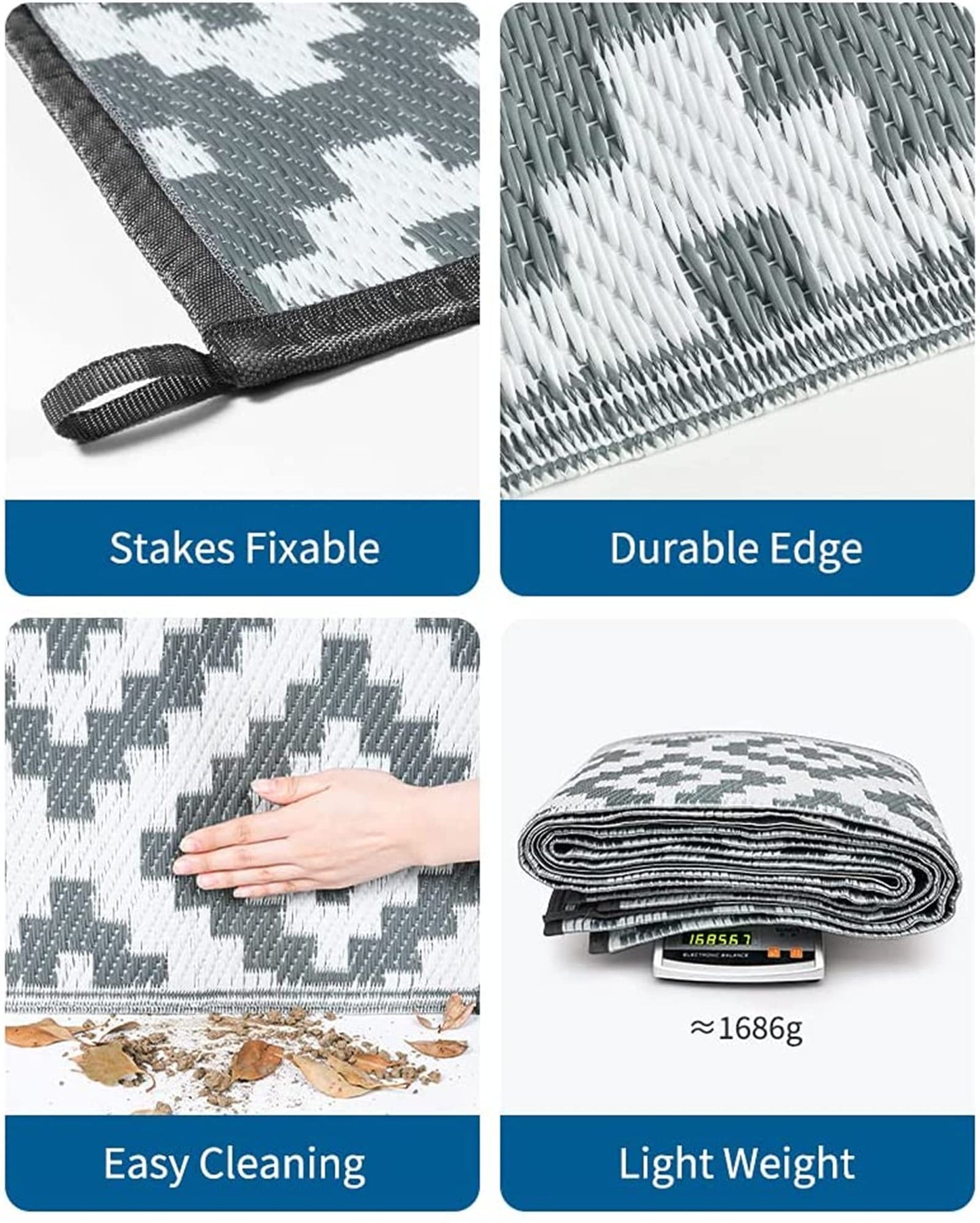 Enipate Geometric Outdoor Rugs for Garden Patios Clearance, 4x6ft Reversible & Easy Cleaning Decking Rug, Portable Comfortable Woven Waterproof Carpet (120x180cm, Grey)