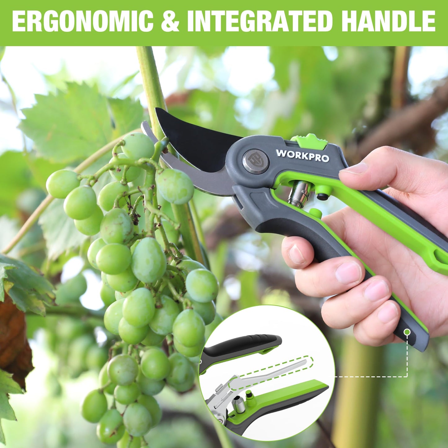WORKPRO Secateurs & Pruning Scissors | Heavy Duty 210mm Secateurs with SK5 Blades | Labor-Saving Garden Scissors with Safty Lock | Essential Garden Tools for Pruning Flowers