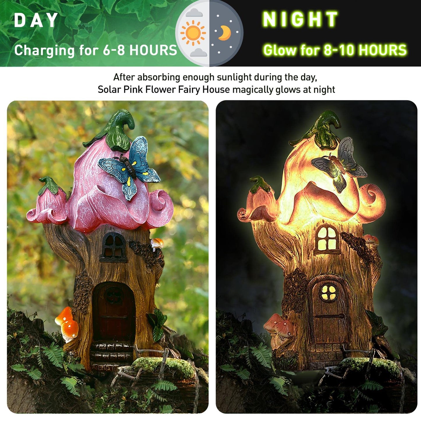 THE ENCHANTED GARDEN Fairy House Pink Flower Ornament Outdoor Decoration Fairy Garden Accessories Statue Elf Pixie Fairies Home