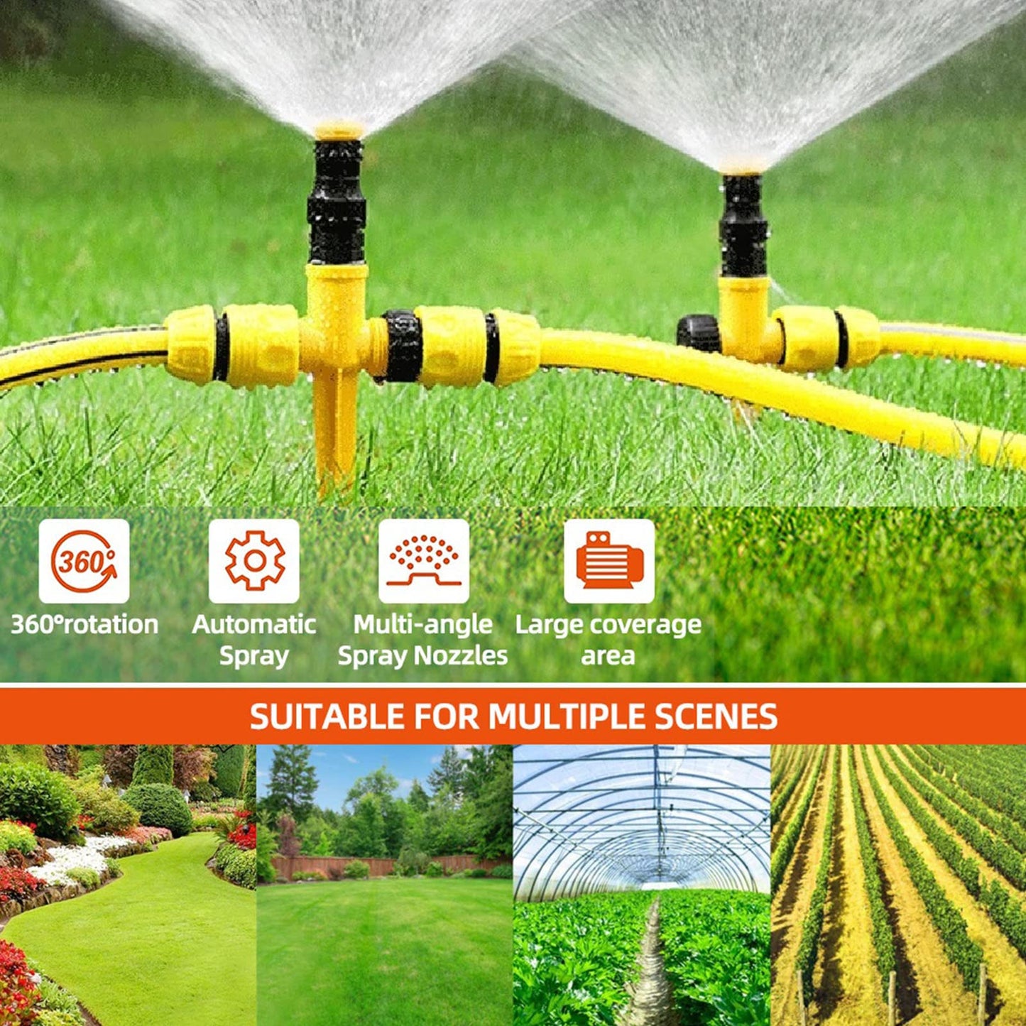 HMYCL Garden Sprinkler, 3PCS Automatic 360 Rotating Lawn Sprinkler Irrigation Sprayer System, Adjustable Lawn Water Sprinkler for Watering Plants Flowers Veggies Grass Lawn Plants