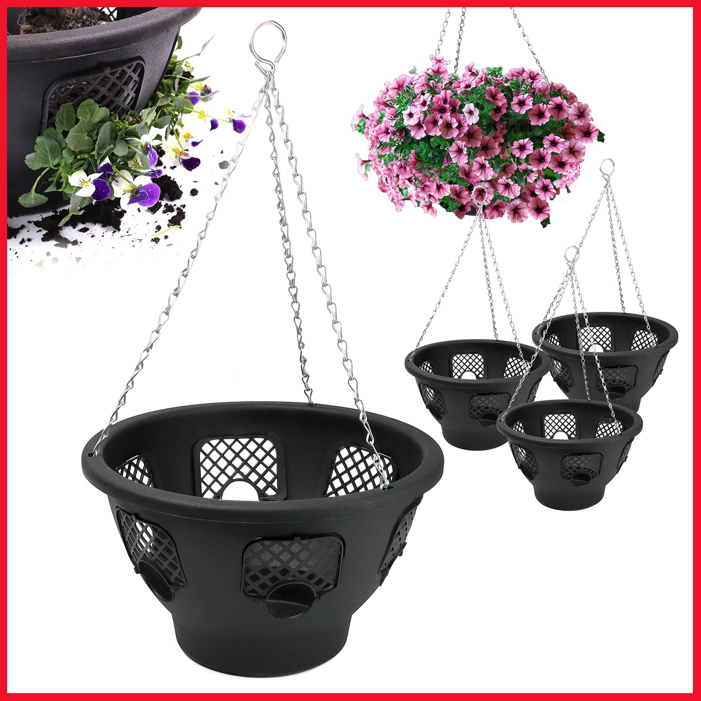 DIVCHI 12 Inch Indoor Outdoor Balcony Patio Hanging Basket Set of 4