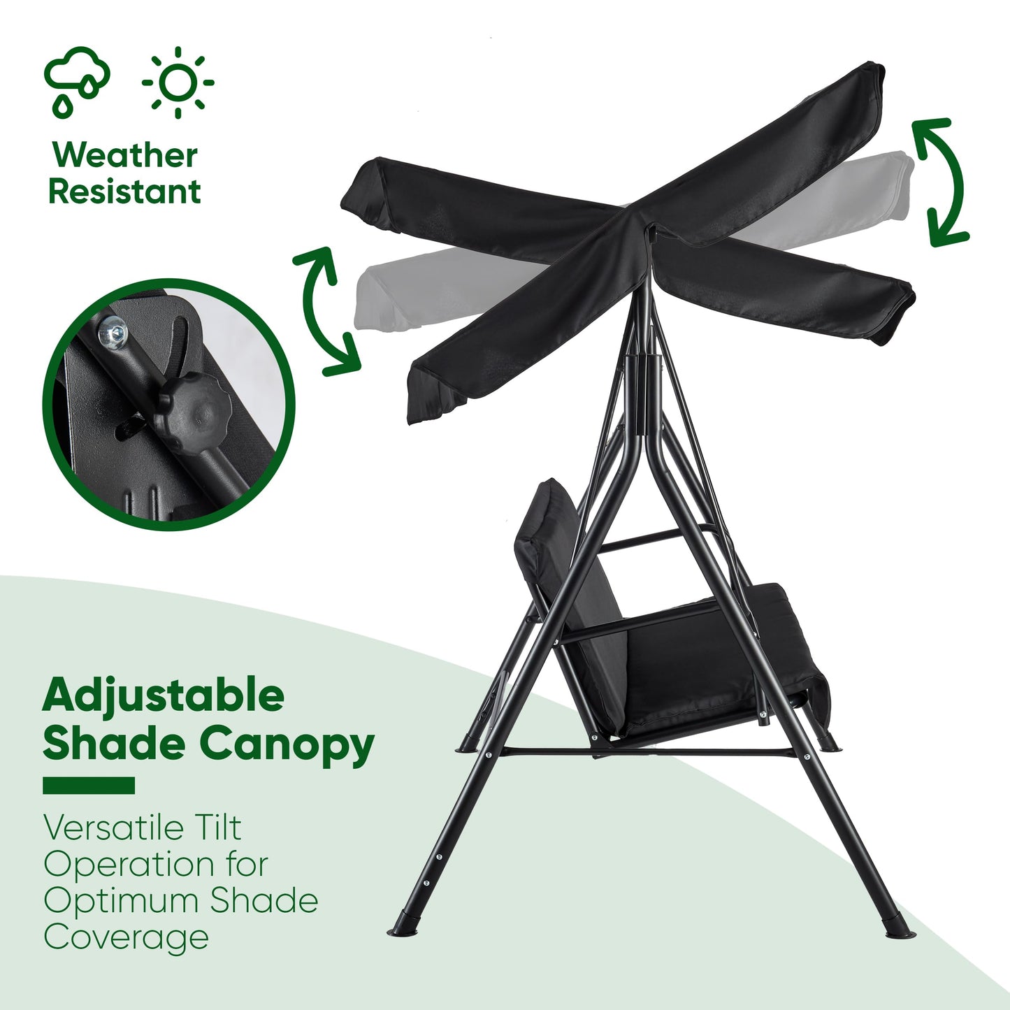 Outdoor Garden Swing Bench with Padded Seat and Water Resistant Shade Canopy 3 Seat Patio Swinging Bench for Garden Yard Outside