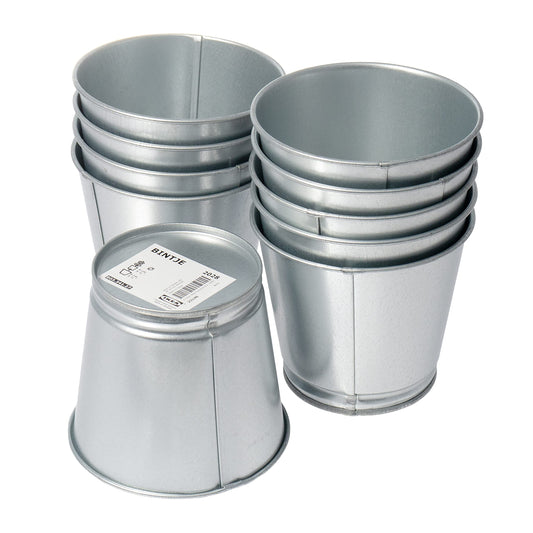 IKEA BINTJE 9cm Galvanised Steel Plant Pots - Set of 10