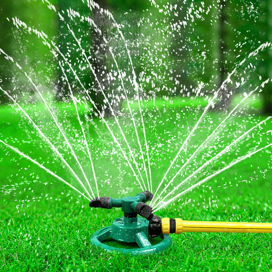 HTLY SPR Garden Sprinkler, Automatic Lawn Sprinkler 360 Degree Rotating 3 Arms Adjustable Water Sprinkler System Large Coverage for Garden Plants Lawn Watering Lawn Irrigation