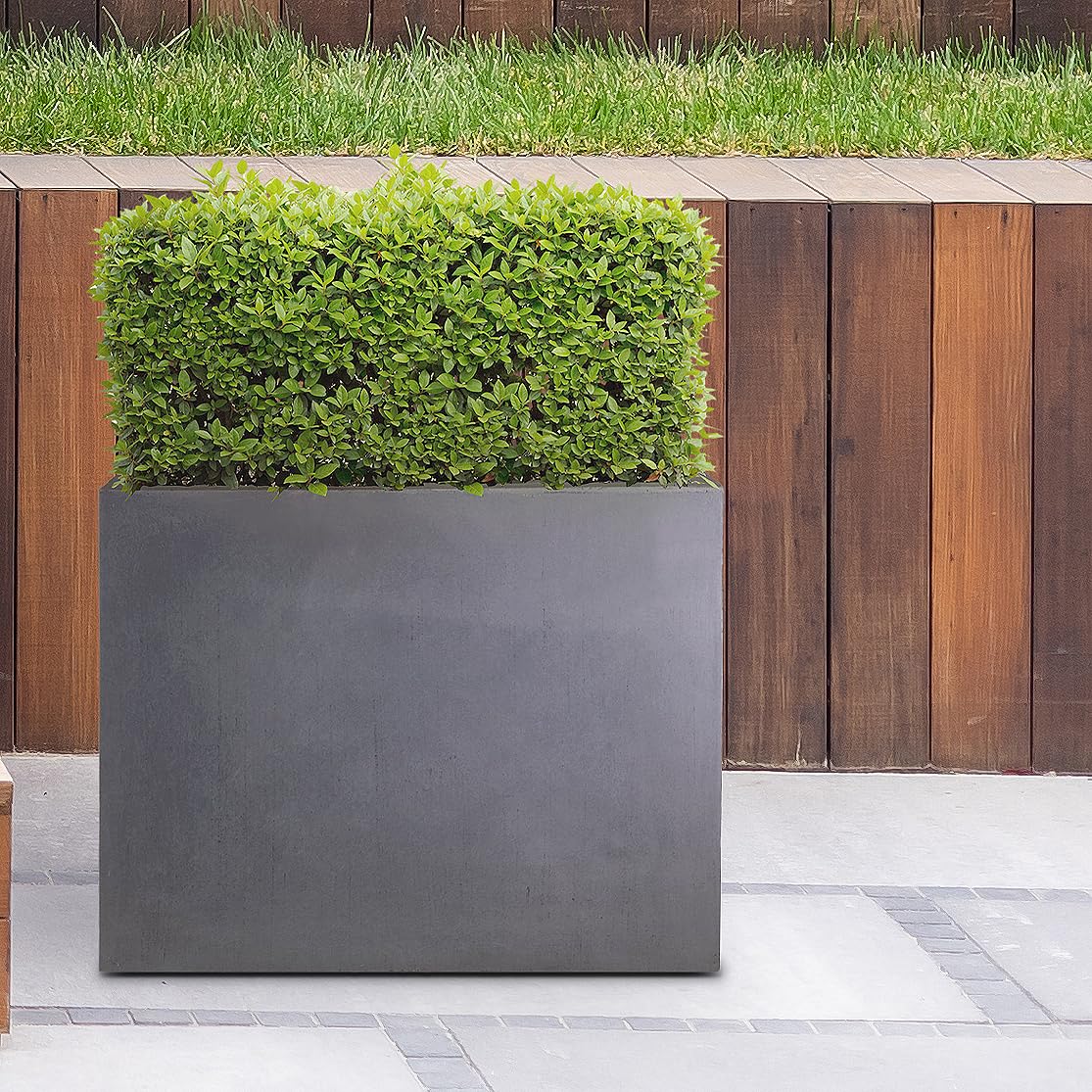IDEALIST 70cm Large Trough | Dark Grey Reinforced Stone Rectangular Planter | Garden Plant Pots with Drainage Holes L70 W40 H60 cm, 124 litres