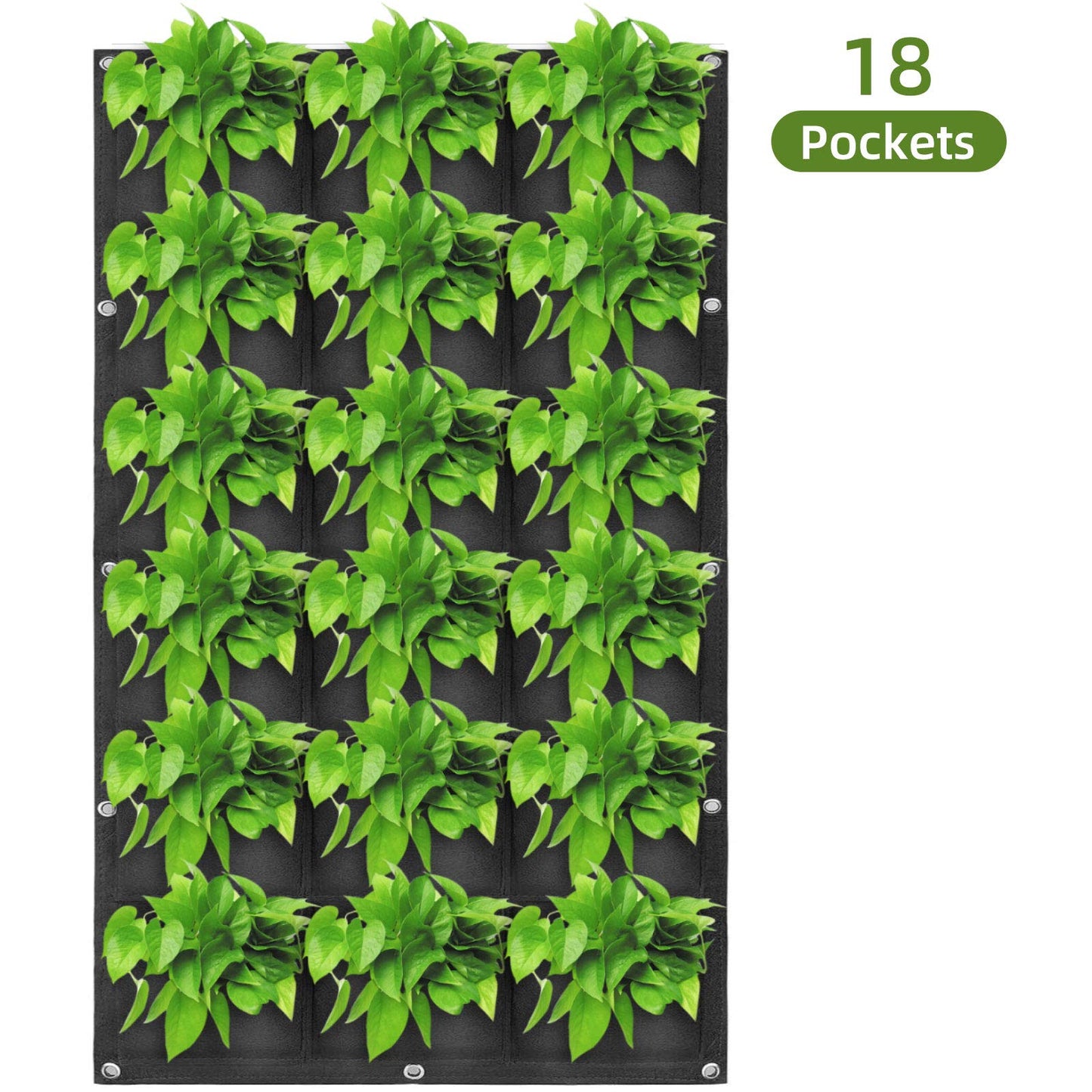 WHATWEARS Hanging Planting Grow Bags, 18 Pockets Hanging Vertical Wall Planter Wall Mounted Grow Bag Outdoor Indoor Gardening Vertical Greening Flower Container, Planting Bags(1.0 m × 0.5 m, Black)