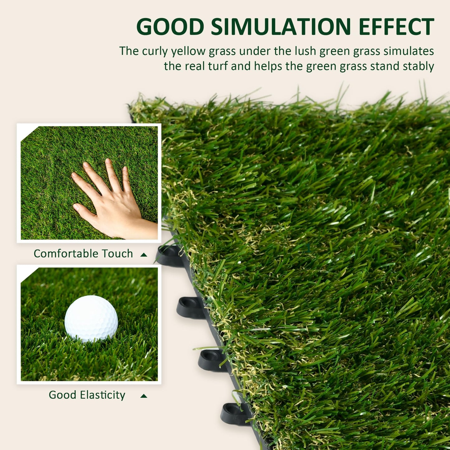 Outsunny 10 Pieces 30 x 30cm Artificial Grass Turf with 25mm Pile Height Non-Toxic Roll Grass Carpet Fake Grass Mat with Drainage Holes UV Resistance for Indoor, Outdoor, Patio, Garden, Lawn, Balcony