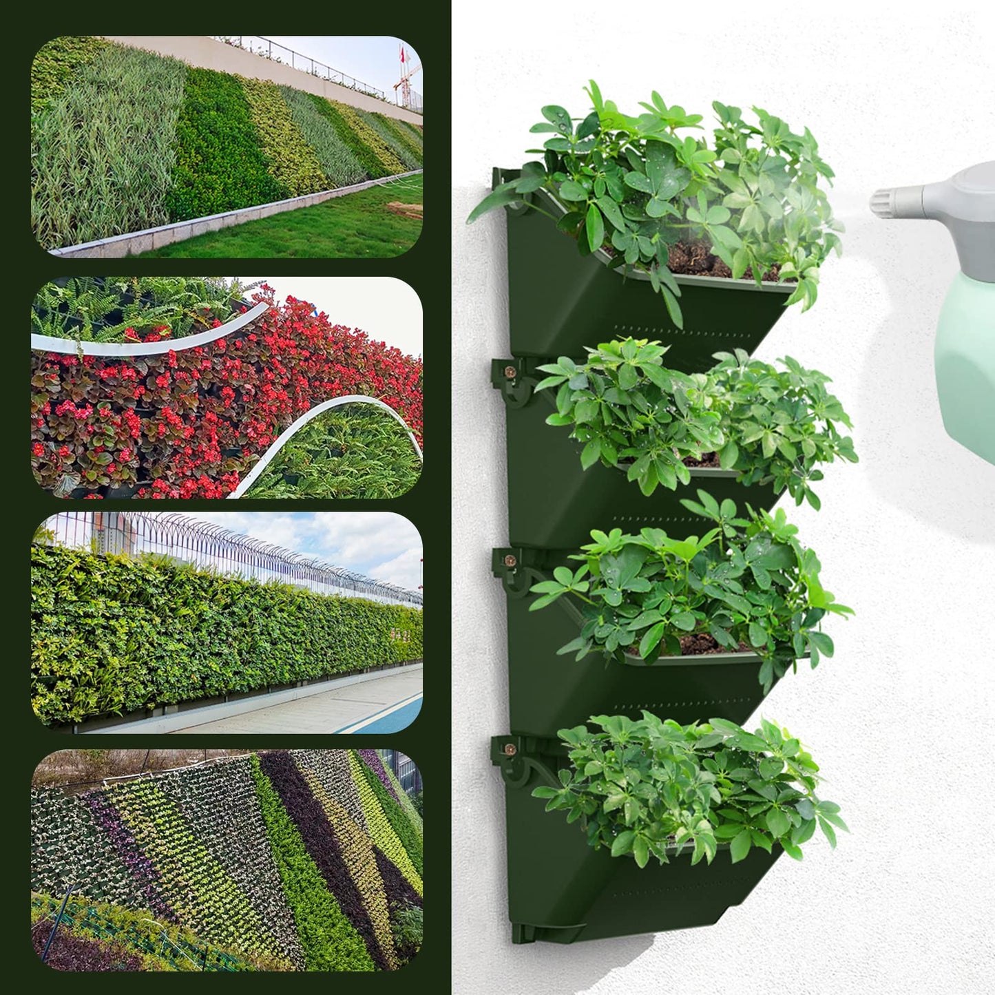 WMLBK Hanging Planter Bags with mounting screws, Vertical Living Green Wall with 4 Pots Self Watering Vertical Pocket Garden Wall Planter Outdoor Hanging for Indoor and Outdoor