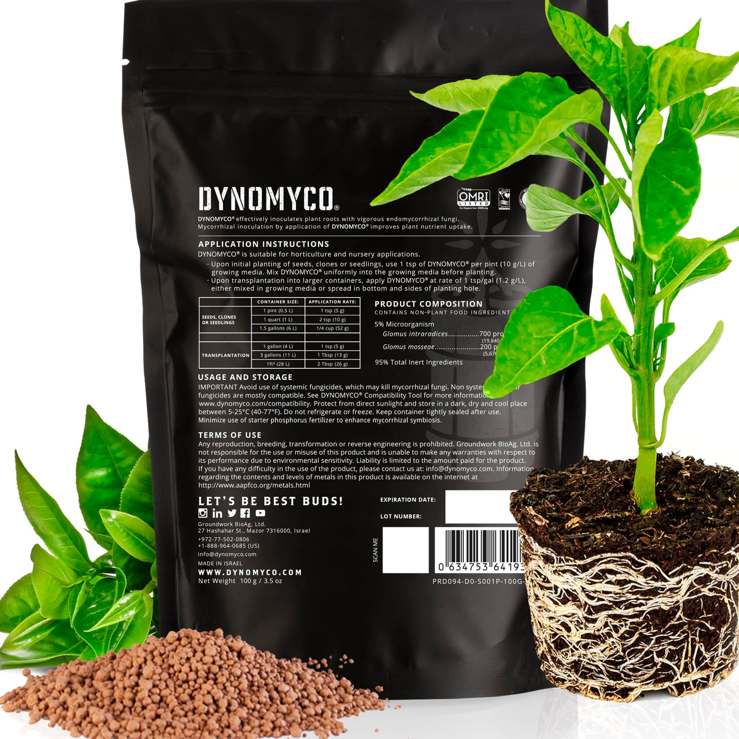 DYNOMYCO Mycorrhizal Inoculant - Plant Growth & Root Treatment - Concentrated Mycorrhiza Formula - Boosts Nutrient - Mycorrhizae Plant Food for Resilience, Root Strength & Fertilizer (100g / 3.5oz)