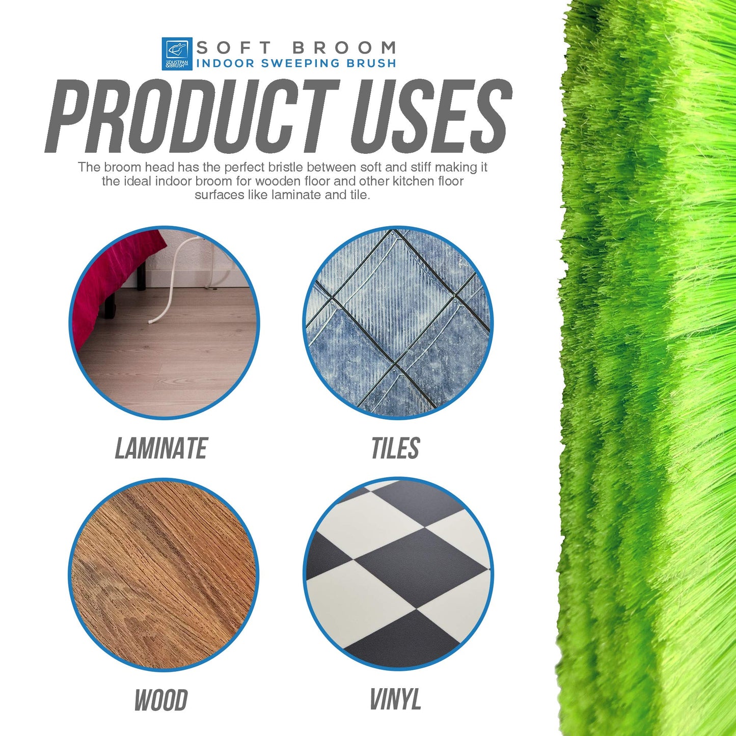 Soft Broom Indoor Sweeping Broom Brush with Stainless Steel Handle - The Perfect Indoor Sweeping Kitchen Floor Brush Broom for Your House - The Long Handled Brush Sweeper Broom (Green)