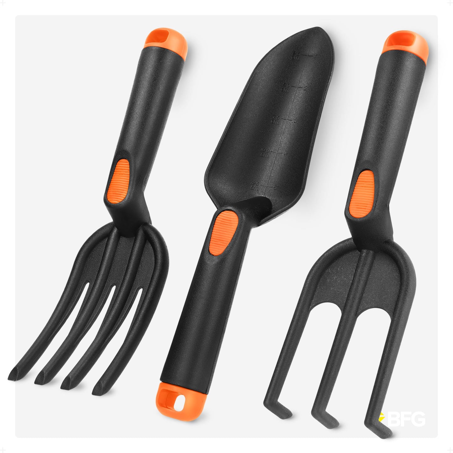 BFG Garden Tools Set Rake Trowel Fork, Lightweight Gardening Tools Set Heavy Duty, Garden Hand Fork, Hand Rake, Hand Trowel, Robust Garden Accessories Garden Rake, Garden Fork, Garden Trowel Tool Kit