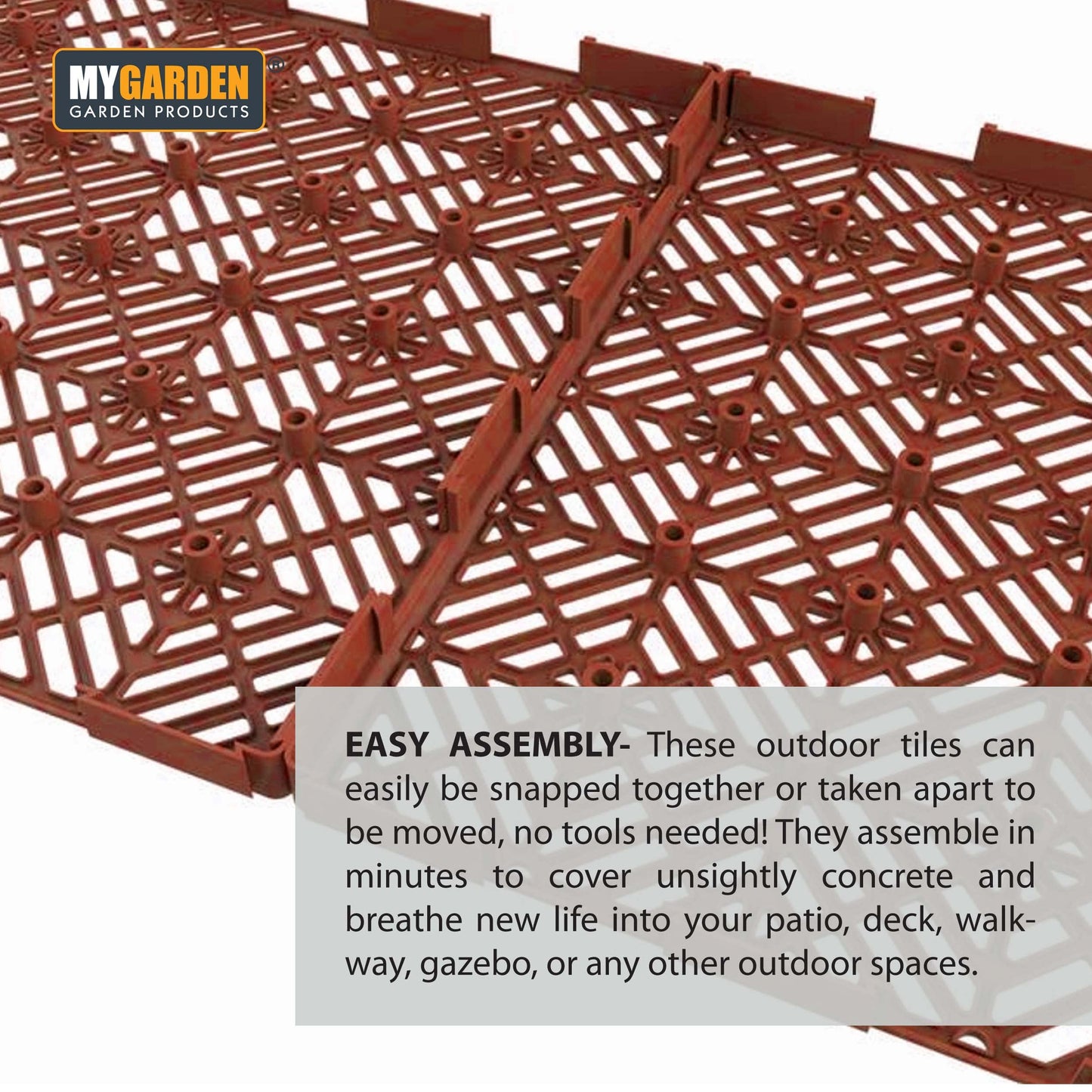 Almineez 10pc Garden Plastic Tiles – Interlocking Non-Slip Lawn Walkway Floor Path Patio Paving Pool – Weatherproof – Decorate Garden Vegetable Plot Or Terrace (Teracotta)