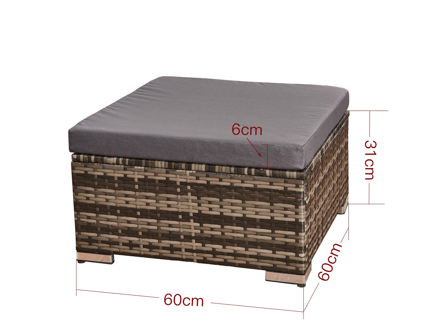 XEO HOME MIX Grey Rattan Garden Furniture Sofa Set 4piece Corner L Shaped Patio 3-Seater with Seating & Backrest Cushions & 1 Ottoman Foot Stool & Coffee Table with Top Glass (4PC L-Shaped Sofa)