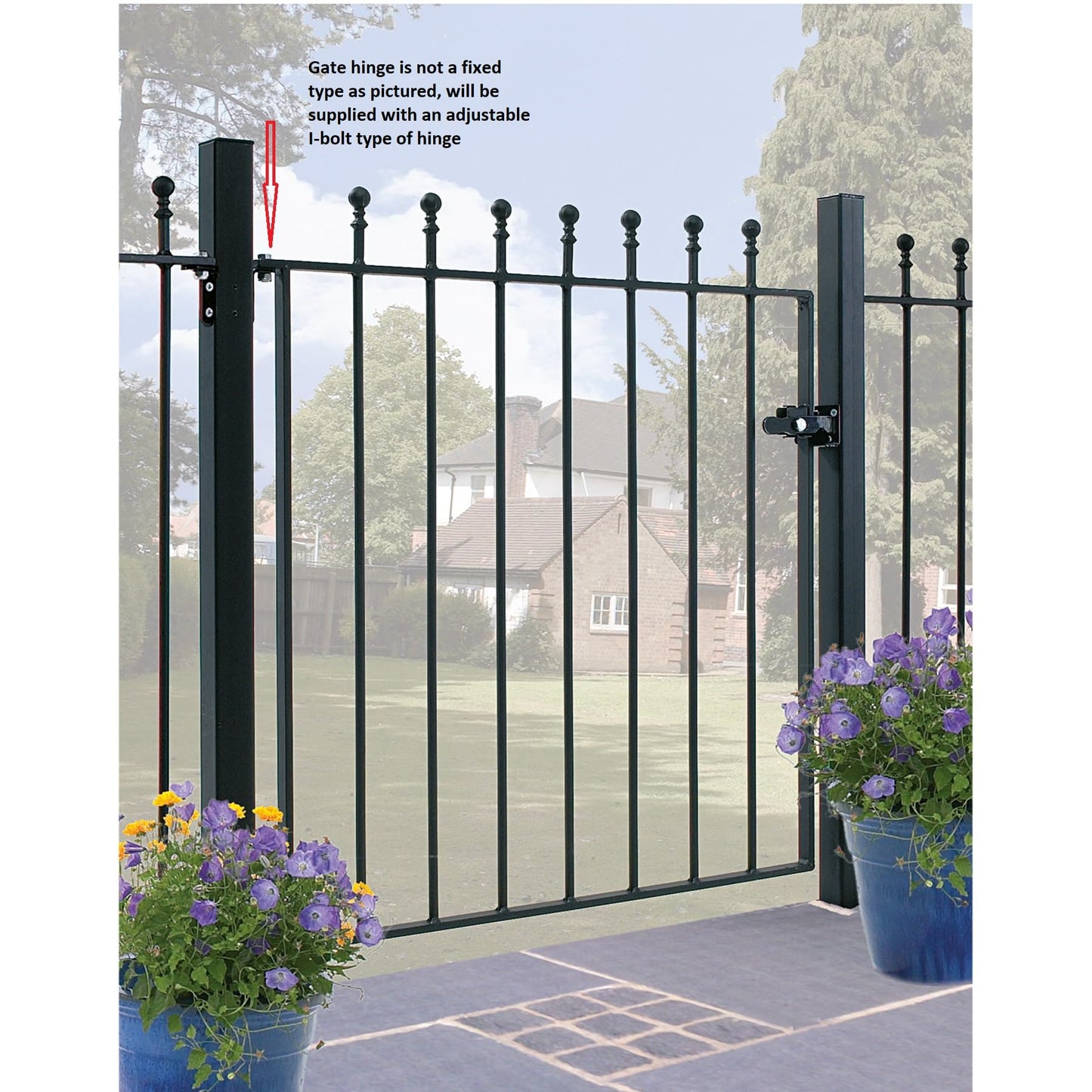 Manor Ball Top Metal Garden Gate Galvanised Wrought Iron Pedestrian Swing Gates (1067mm Gap X 915mm High MAZP05/5)