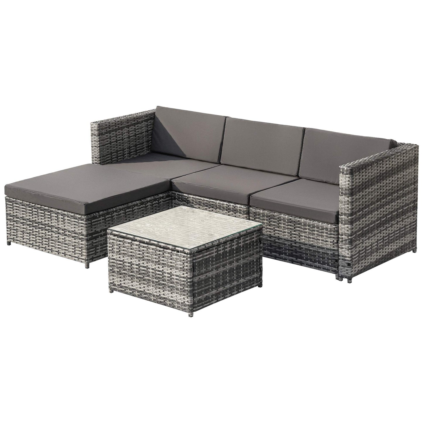 BTM Garden Corner Sofa Rattan Patio Set Garden Entertaining Furniture Lounge Set (Grey)