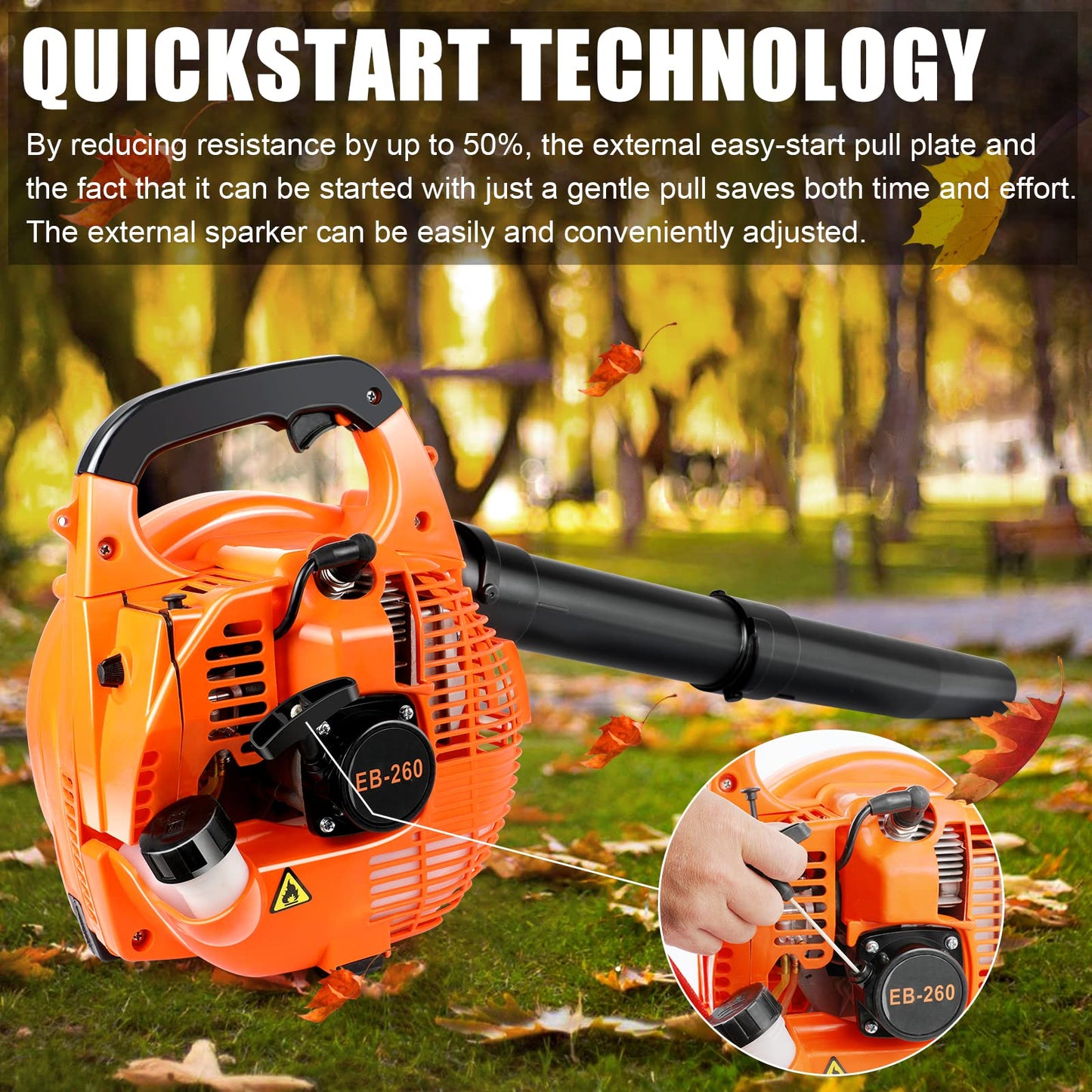 ASUNCELL Petrol Backpack Leaf Blower Fuel Leaf Blower Cordless Garden Blowers Handheld Engine Blower up to 270 Km/h airflow speed with Padded Support Straps and Detachable Tubes for Patios, Gardens
