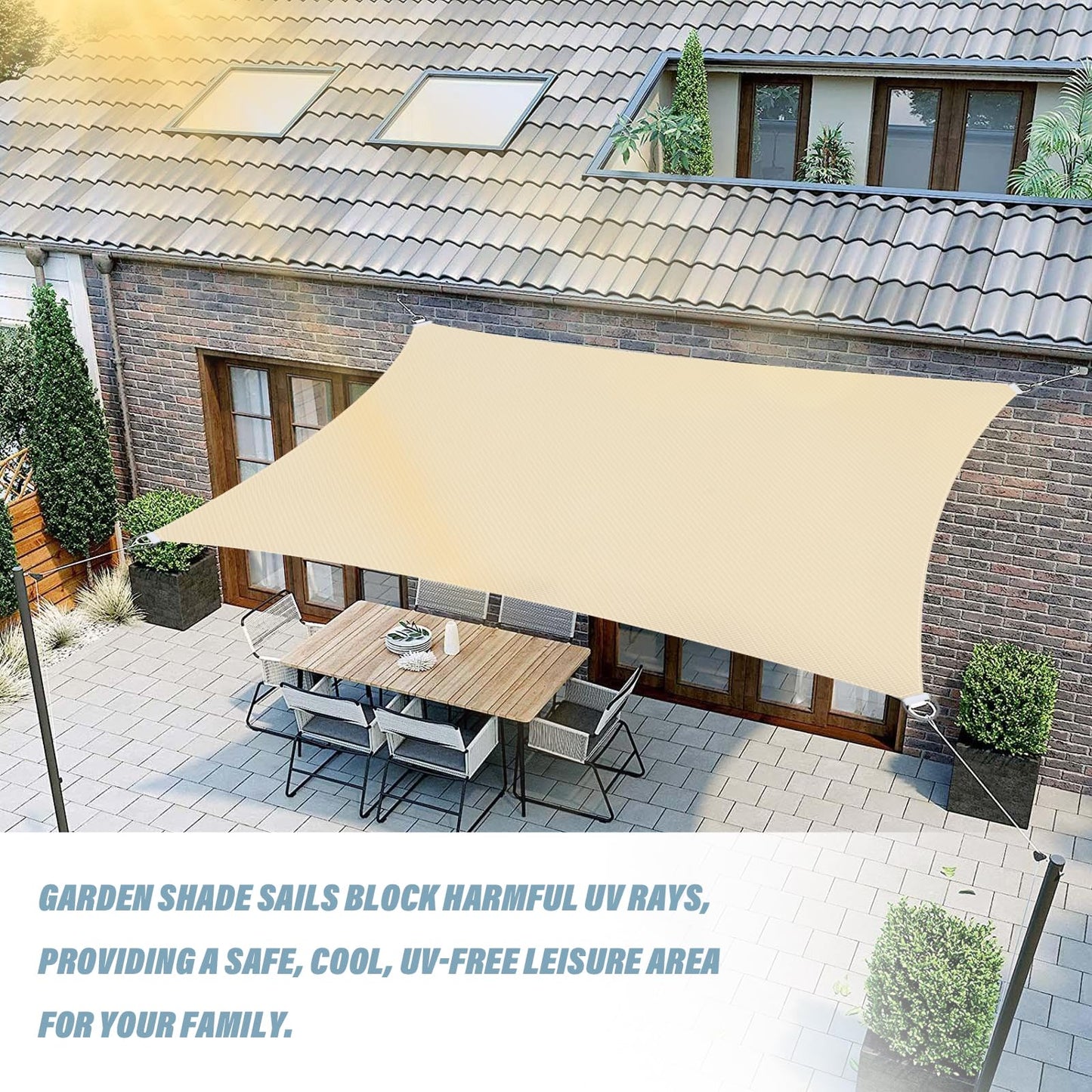 YedZen Rectangle Sun Shade Sail, 3x4m Off-White Waterproof Sunscreen with 304 Fixing Kit Awning Canopy, 420D Fabric 95% UV Block Sunscreen Awning Canopy with Free Rope for Outdoor Garden Patio Camping