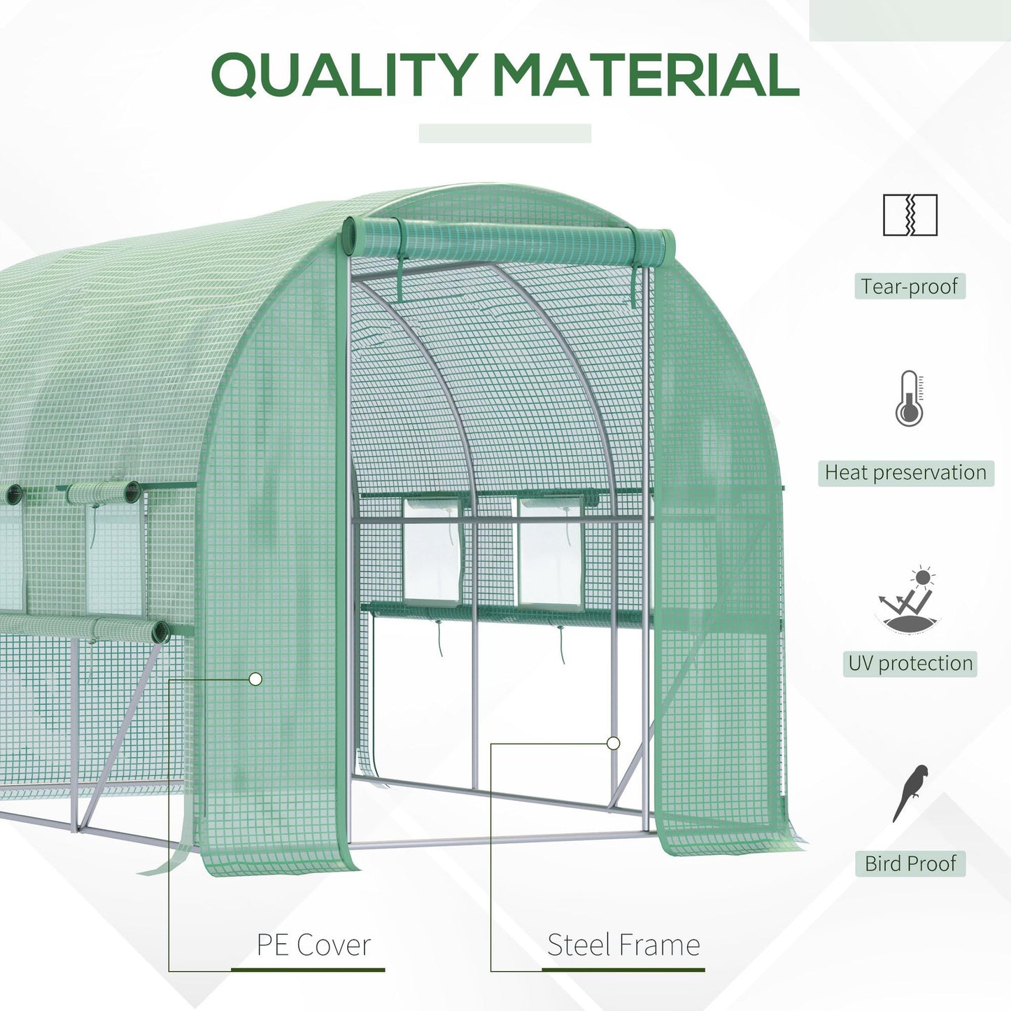 Outsunny 3 x 2 x 2m Polytunnel Greenhouse with Roll-up Sidewalls, Door and 6 Mesh Windows, Walk In Green House with UV-resistant PE Cover, Green