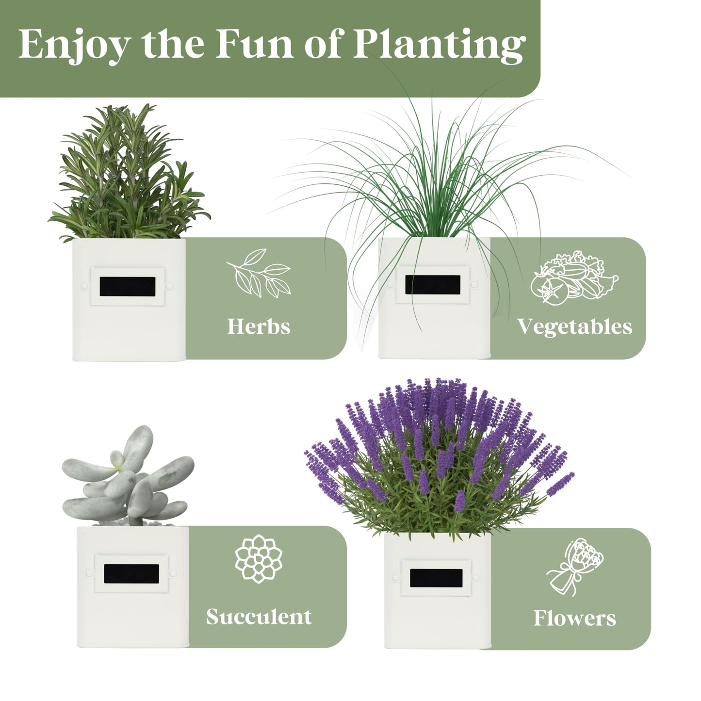 PERFNIQUE Indoor Herb Garden, Herb Garden Planter Set with Tray, Farmhouse Indoor Plant Pots, Windowsill Herb Garden with Drainage(Planter only) for Indoor/Outdoor, Window Pots(White)