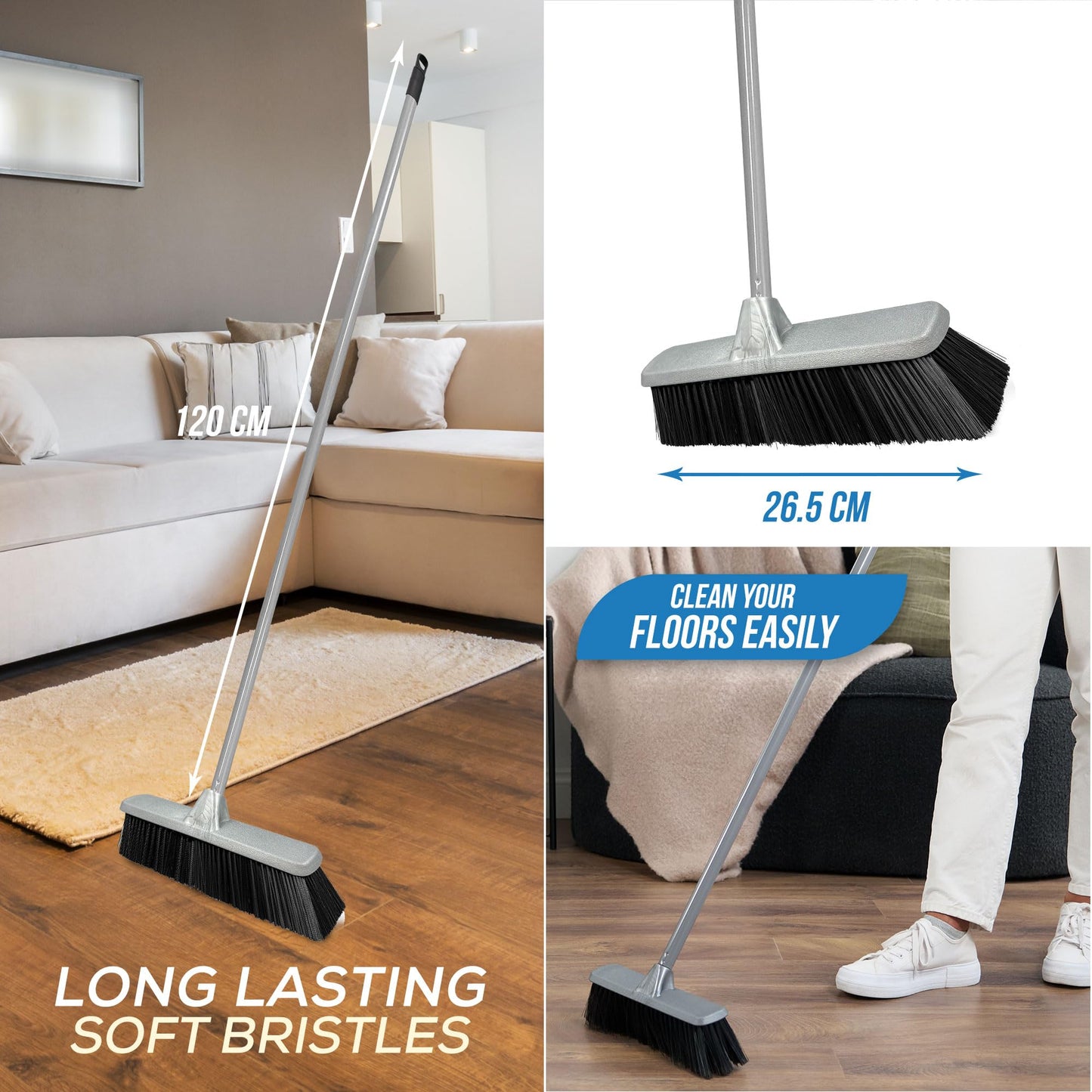 Sweeping Brush Indoor - Durable Floor Brush Indoor Broom with Durable Bristle Broom, Laminate Floor Brush Brooms with Strong Handle