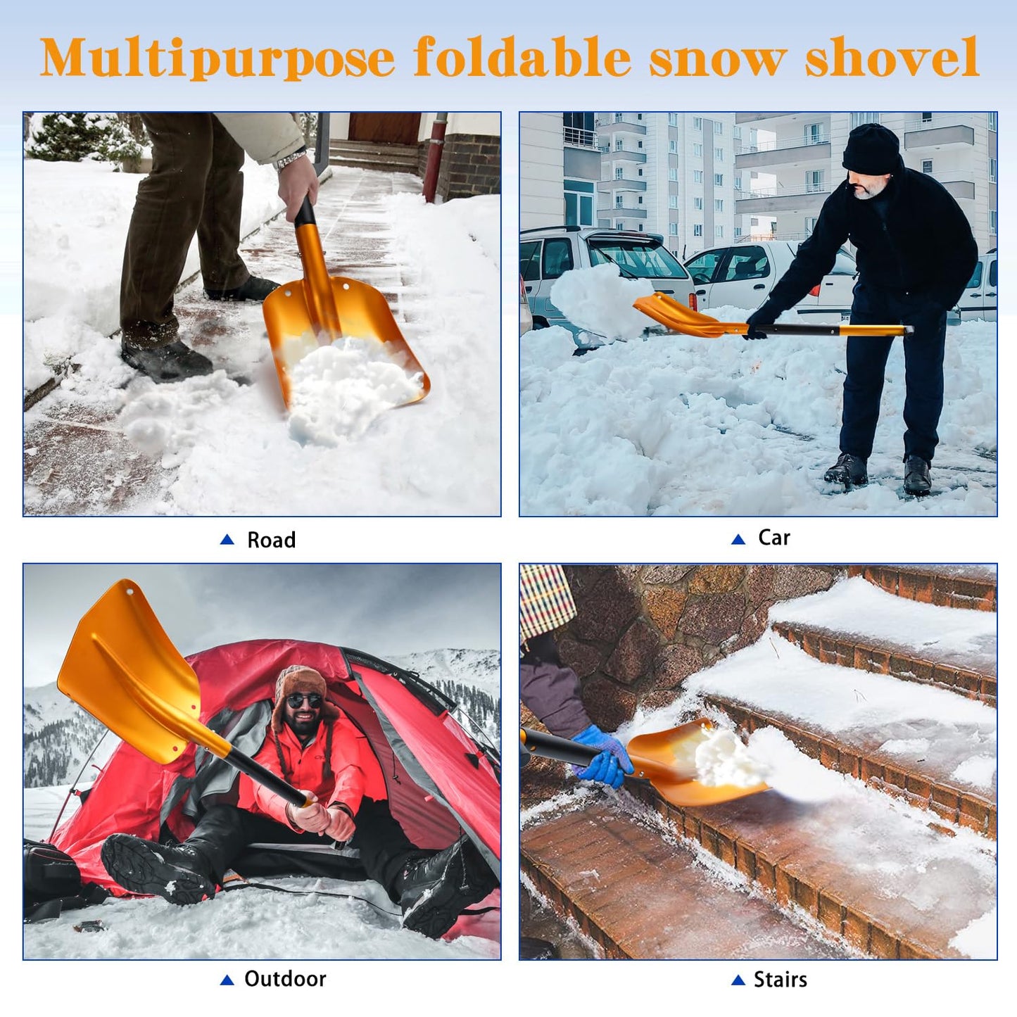 nutmanel Snow Shovel Folding Shovel,Aluminum Portable Lightweight Snow Shovel,Extendible Handle Shovel,for Car,Camping,Outdoor Activities