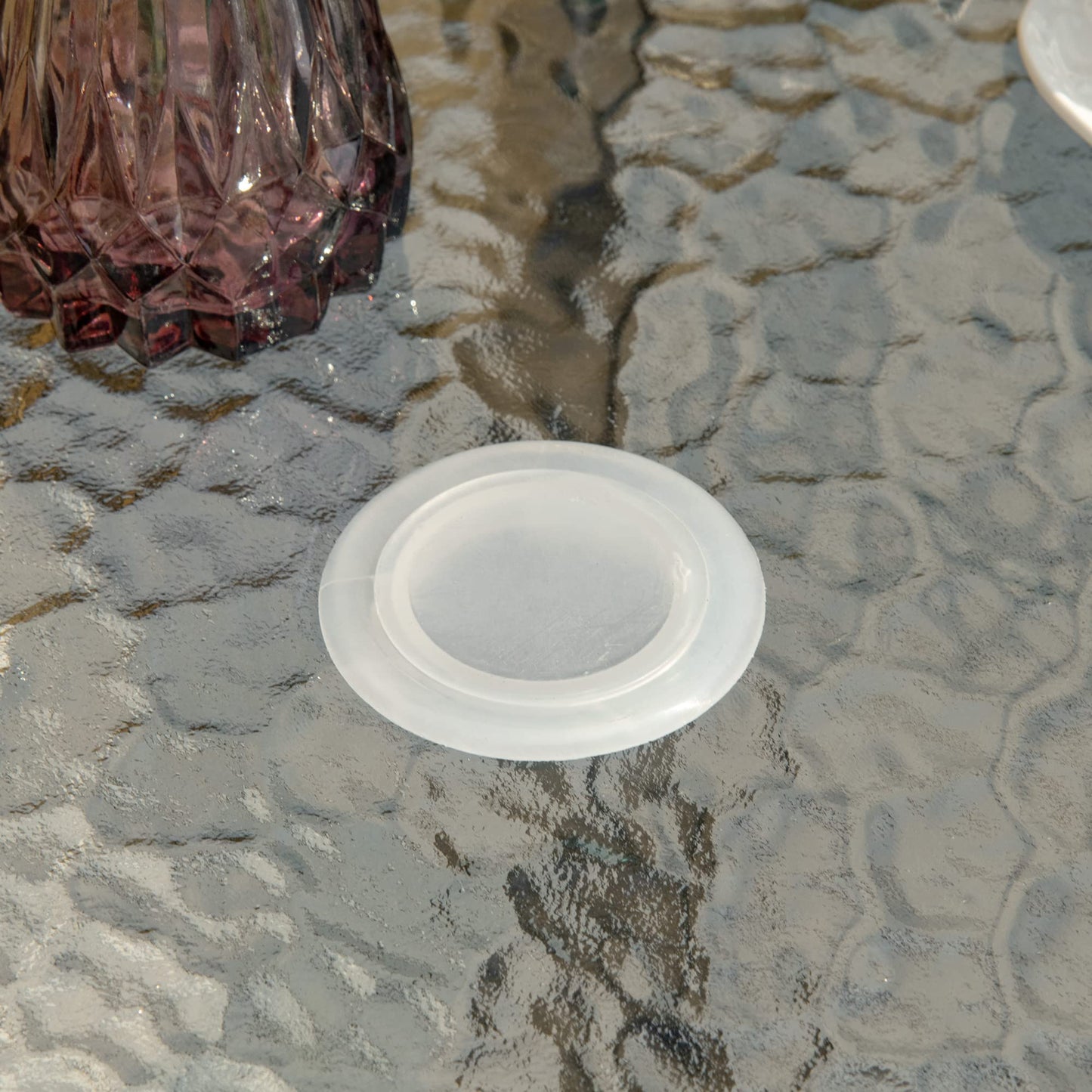 Outsunny Outdoor φ80cm Round Dining Table Tempered Glass Top Steel Frame Bistro Coffee End Side Table Garden w/Parasol Hole