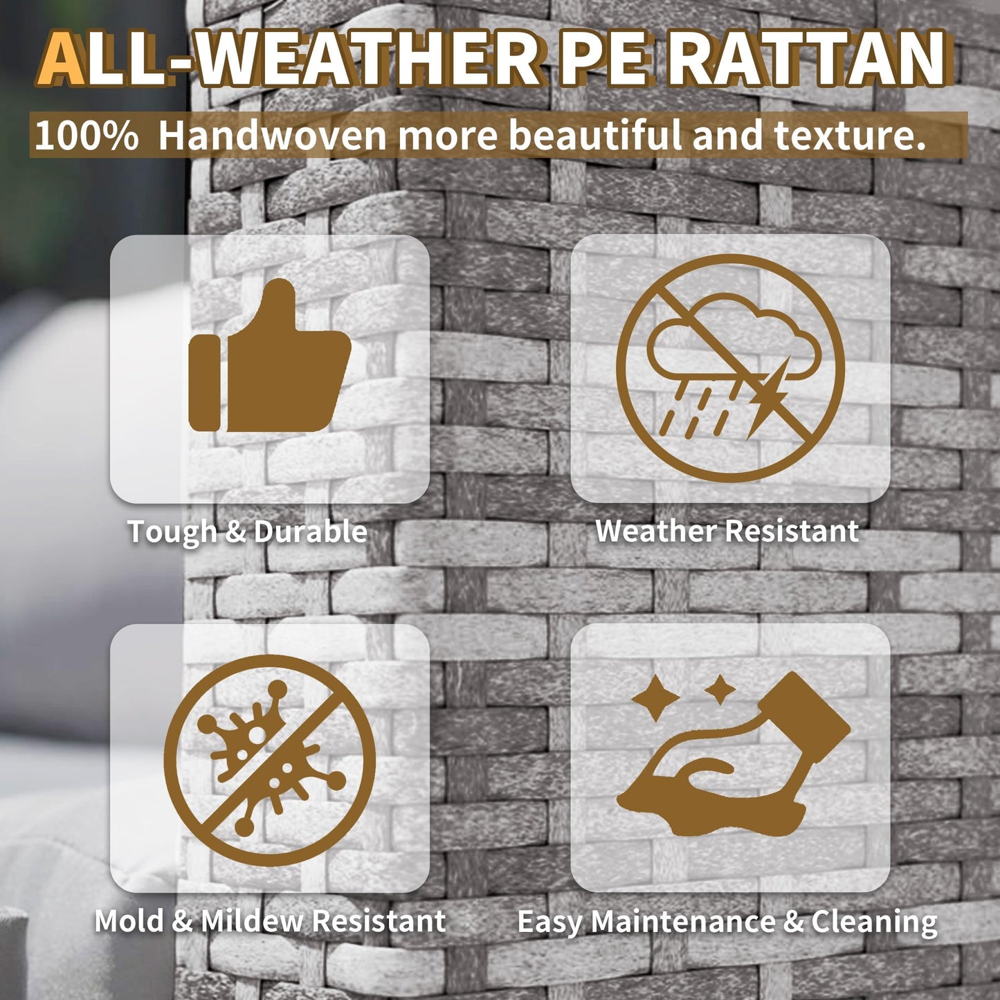 UDPATIO Rattan Garden Furniture Sets of 5,Corner Sofa Set 4 Seaters with Coffee Table,Outdoor Furniture Sectional Modular Combination with Cushion for Balcony,Patio,Grey