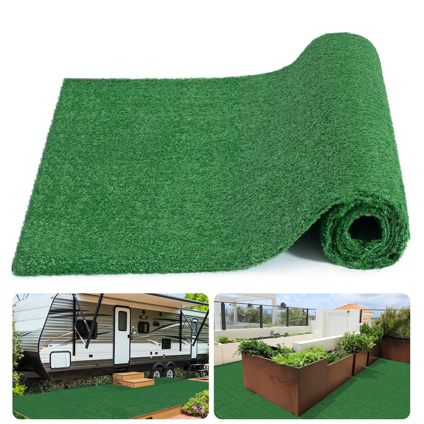 1x4m Army Green Artificial Grass Turf with Natural Looking, 10mm Super Dense Synthetic Fake Grass Rug Mat for Pet Porch Indoor Outdoor Greenery Garden Terrace Playground-Get Your Dream Lawn Now