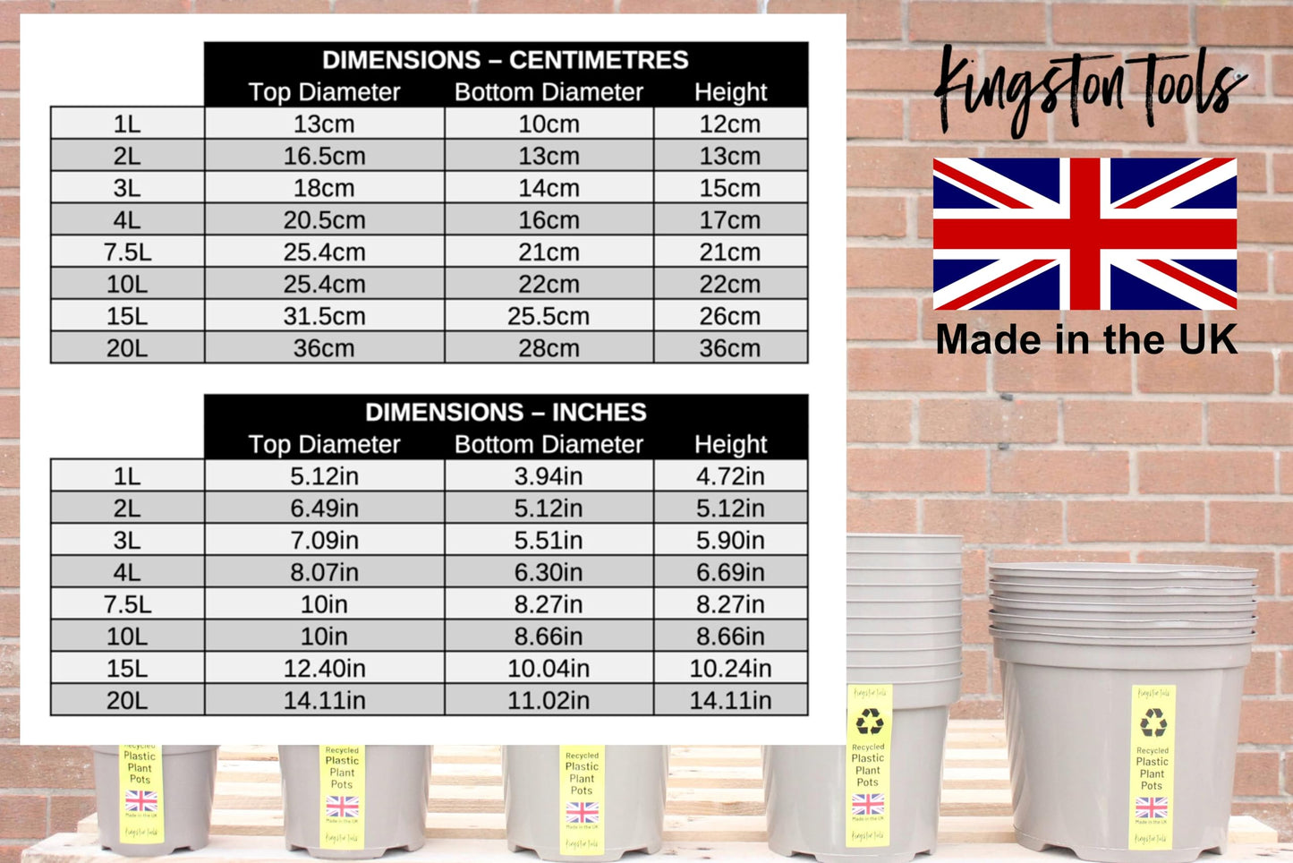 Kingston Tools Mocha Cream 1L Plant Pots -Pack of 10 -Premium British Indoor & Outdoor Planters - Flower Pots Made in the UK from Recycled Plastics