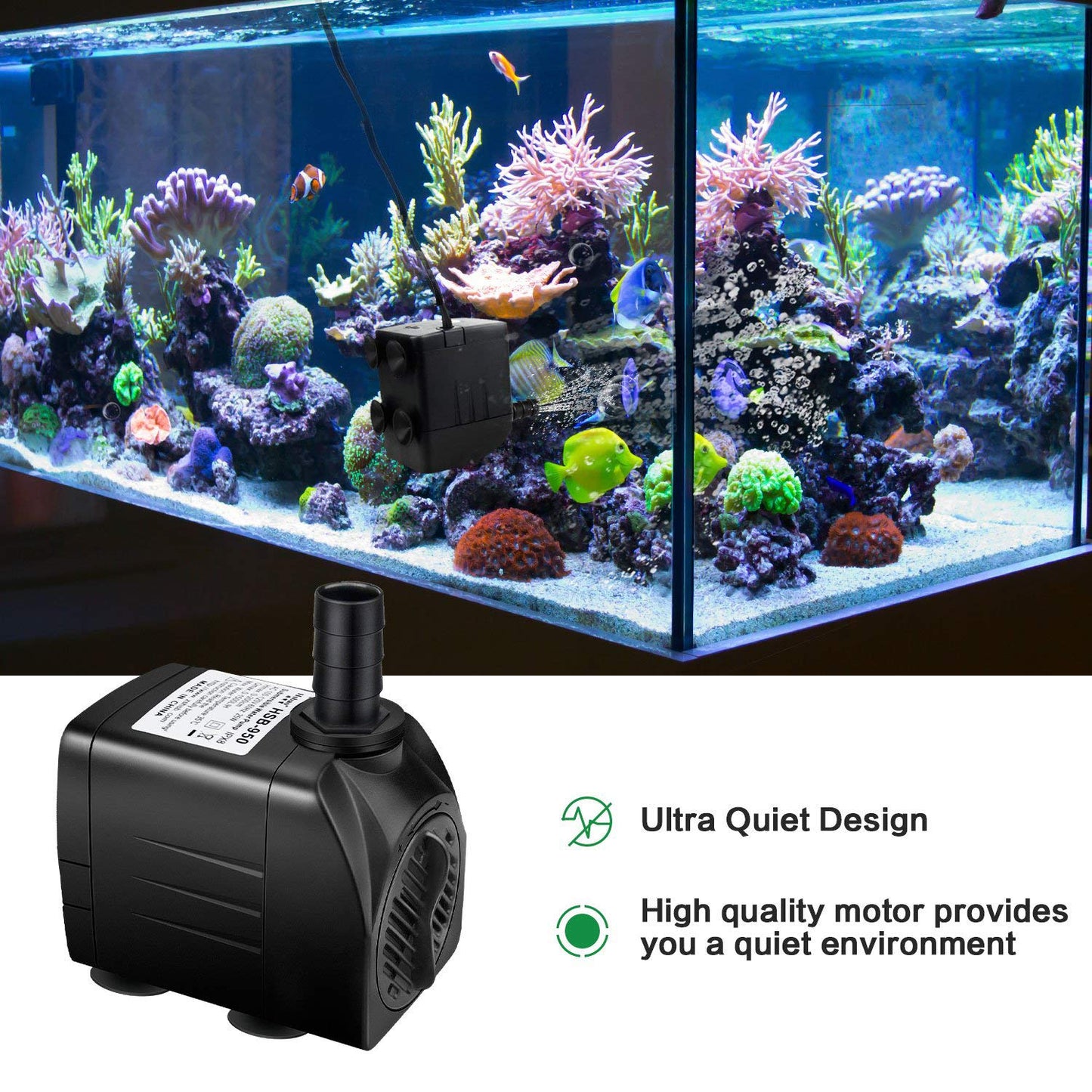 Powcan Water Pump Submersible Water Pump 400Gph 1500L/H Ultra-Quiet 25W Fountain Pond Aquarium Fish Tank Pump with 48 Hours Anti Dry Burning, 6.9ft(2.1m) High Lift, 6.56ft(2m) Power Cord, 2 Nozzles