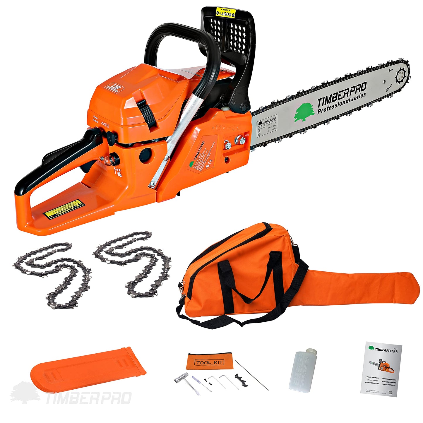 62CC TIMBERPRO Heavy Duty Petrol Chainsaw 20" Bar - 2 Chains