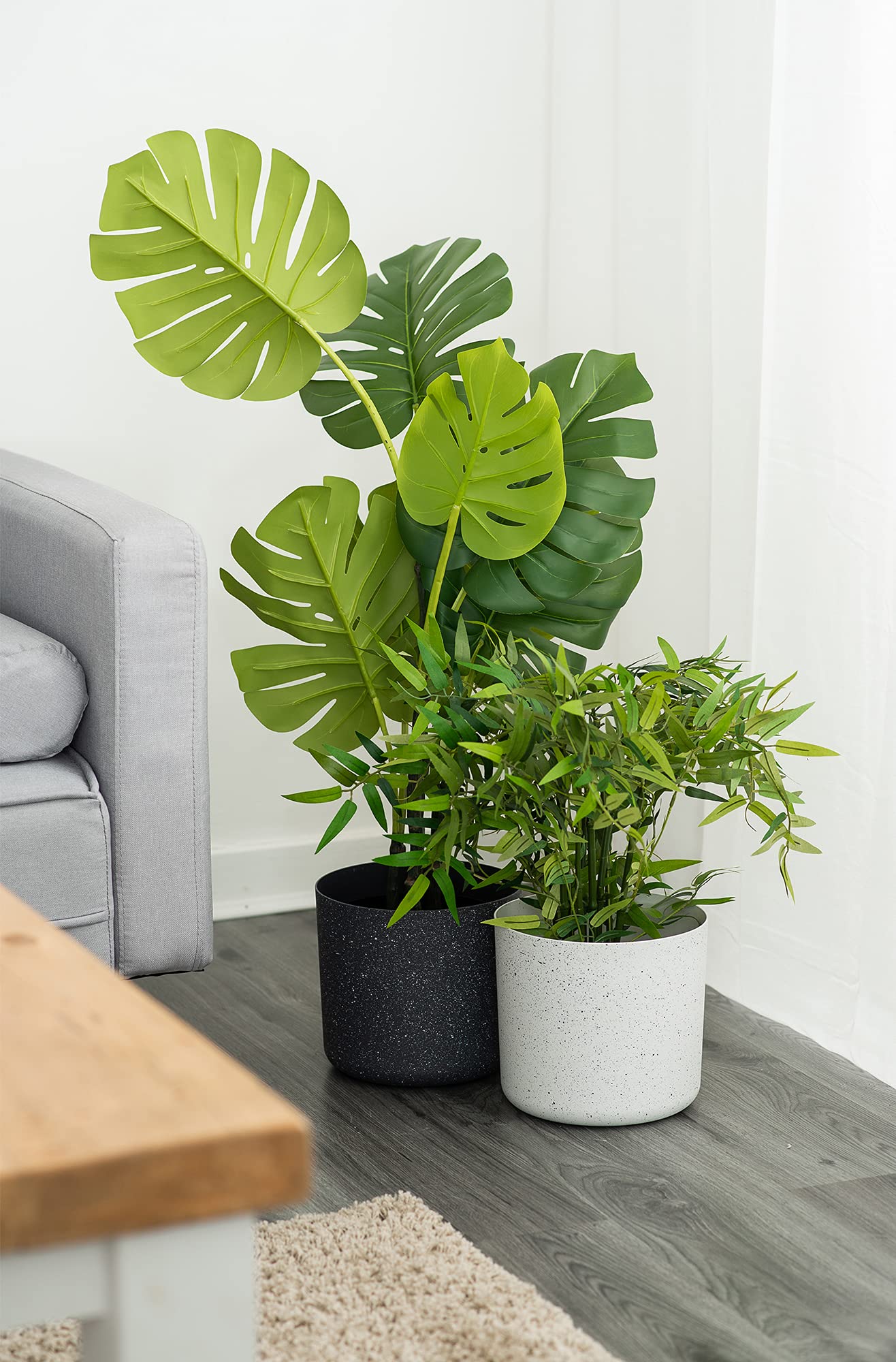 LIVIVO 22CM Round Plastic Flowerpot Plant Pot with Speckled Sandstone Effect for Indoor & Outdoor use including Kitchen Living Room Hallway Garden Patio Entrance Balcony Window - SET OF 2 (Grey)