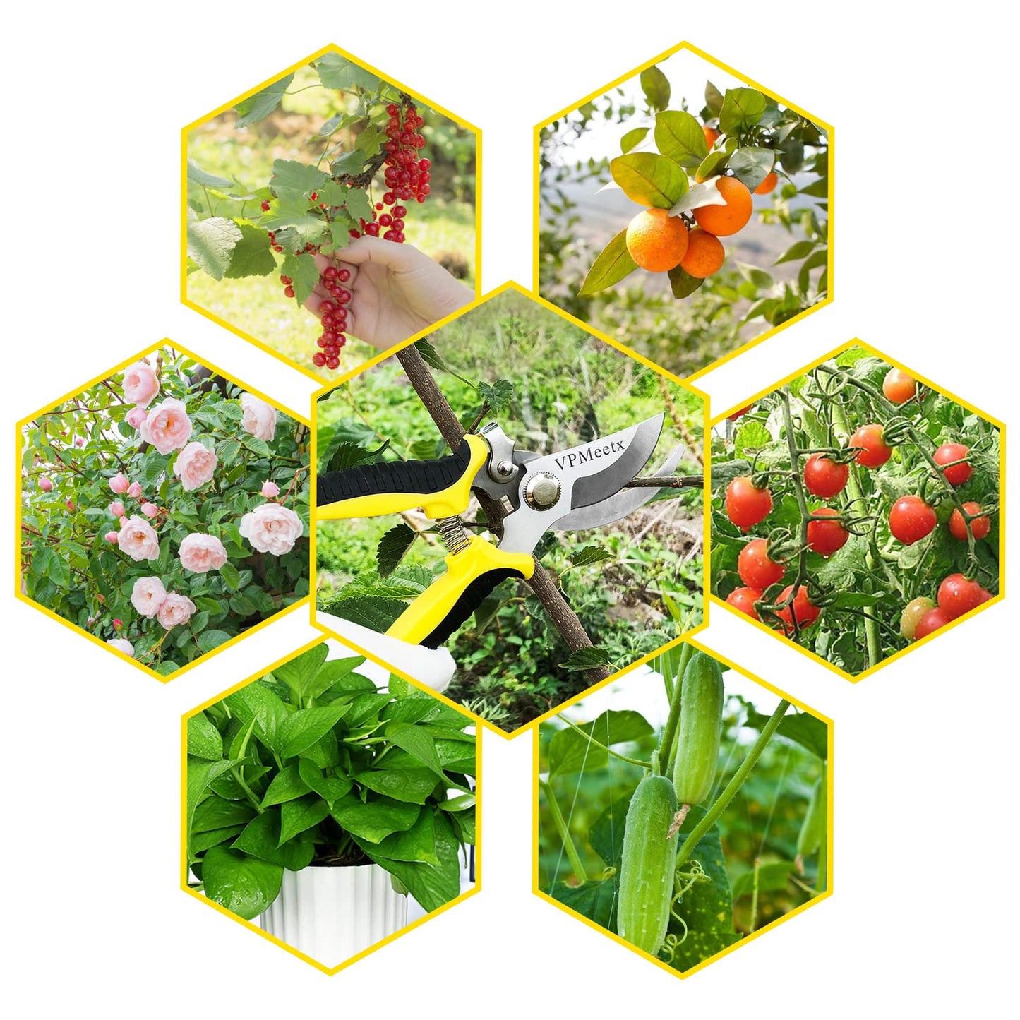 VPMeetx Secateurs Pruning Scissors - Professional High Carbon Alloy Steel Garden Shears Bypass Pruning Shears Lightweight Hand Pruner with Locking Mechanism (Yellow Secateurs)