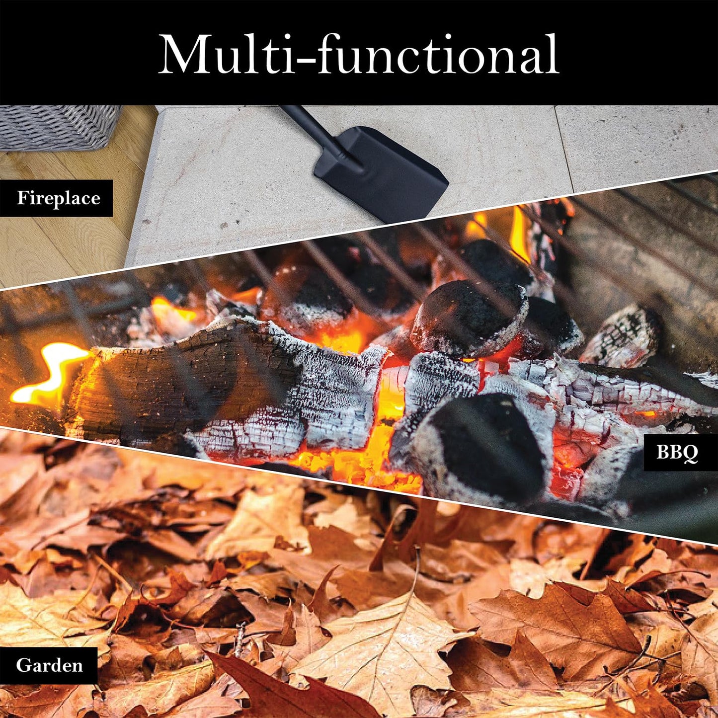 JVL Hudson Fireplace Shovel, Black, Large