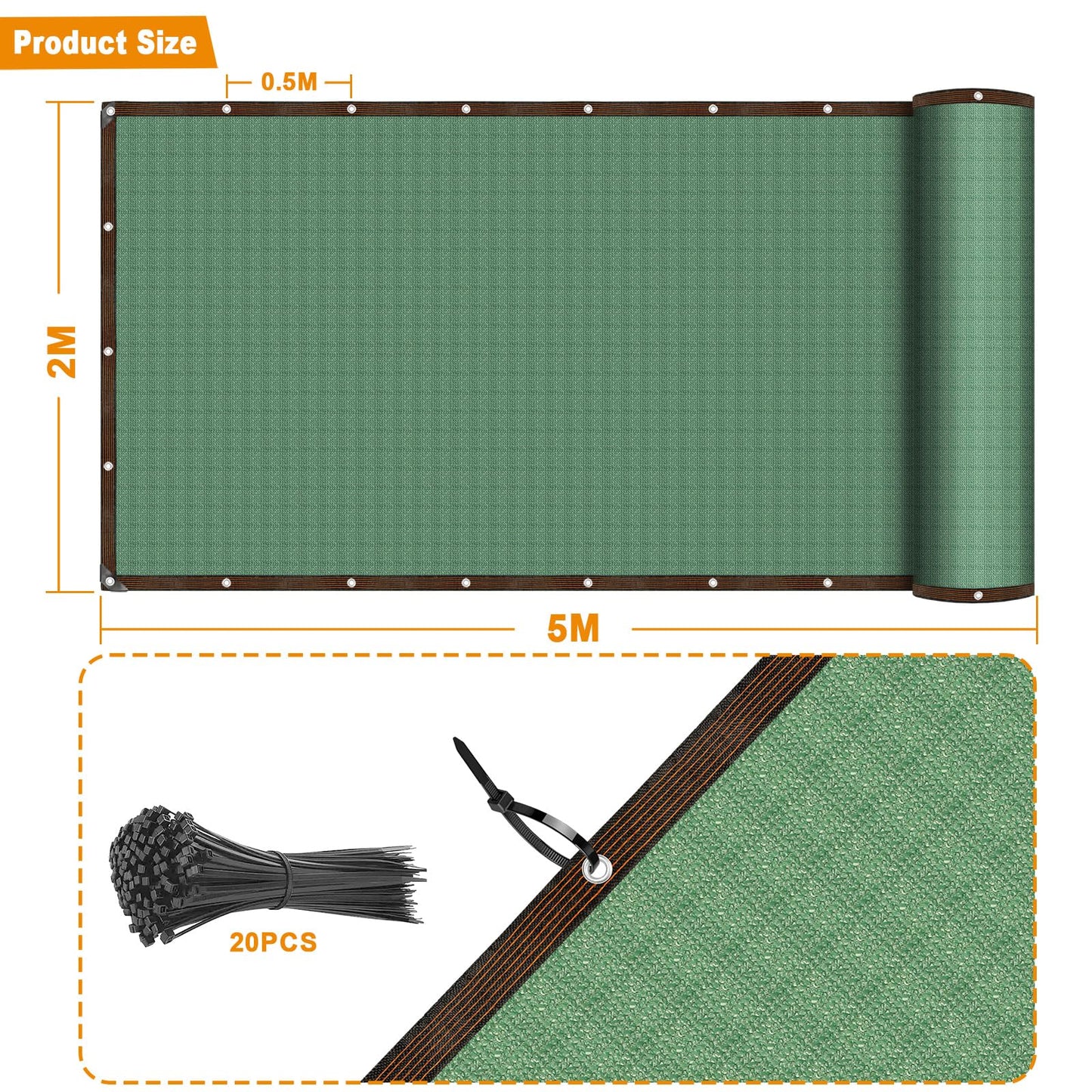 Esilihom Garden Privacy Netting 2mx5m, Fence Screening 90% HDPE Windbreak, Garden Privacy Screening UV-Resistant, Outdoor Shading Net with Cable Ties and Eyelets