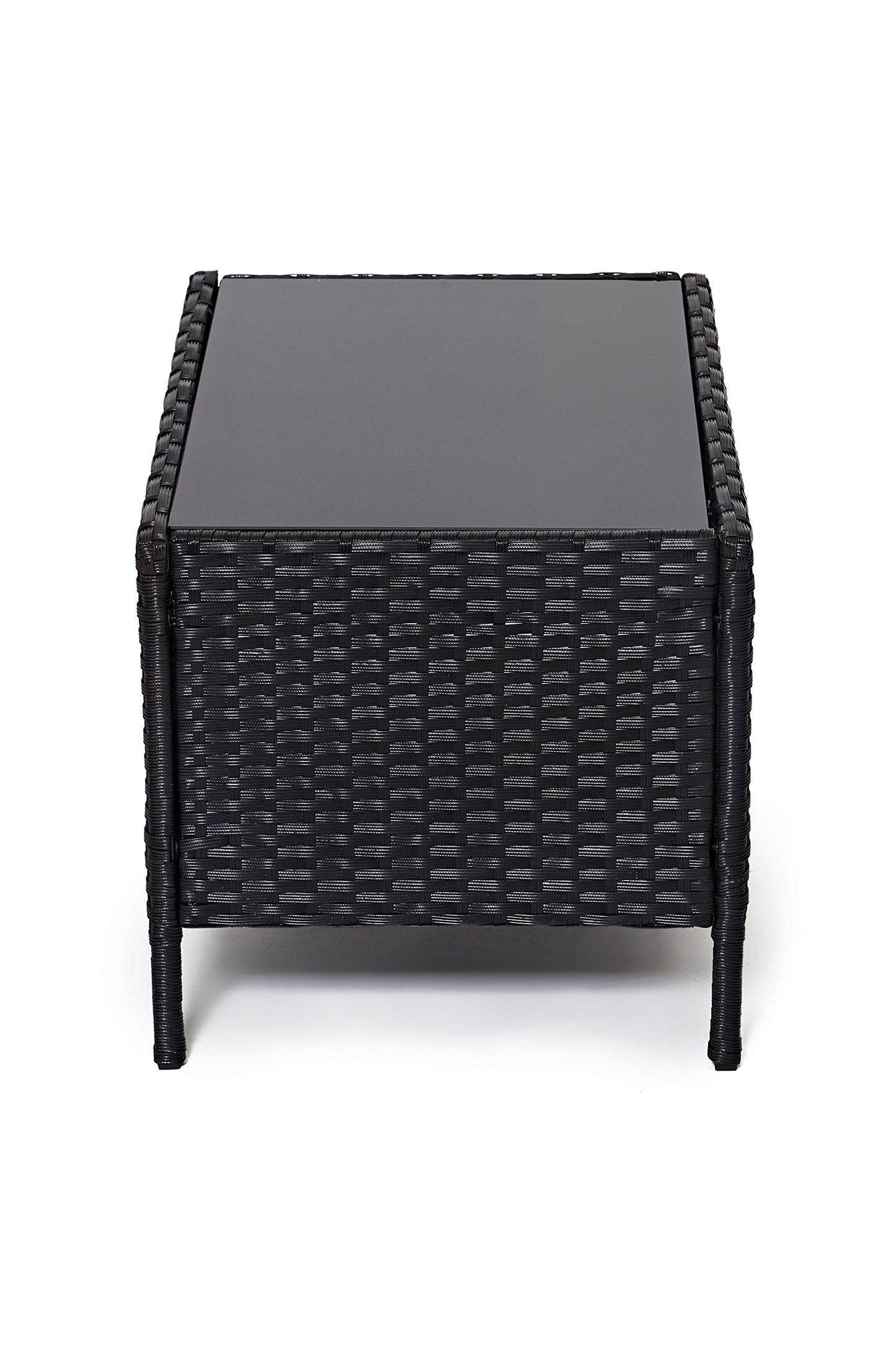 EVRE Black Rattan Garden Furniture Set Patio Conservatory Balcony Indoor Outdoor 4 Seater Piece Glass Top Coffee Table Modular Sofa Loveseat with Cushions